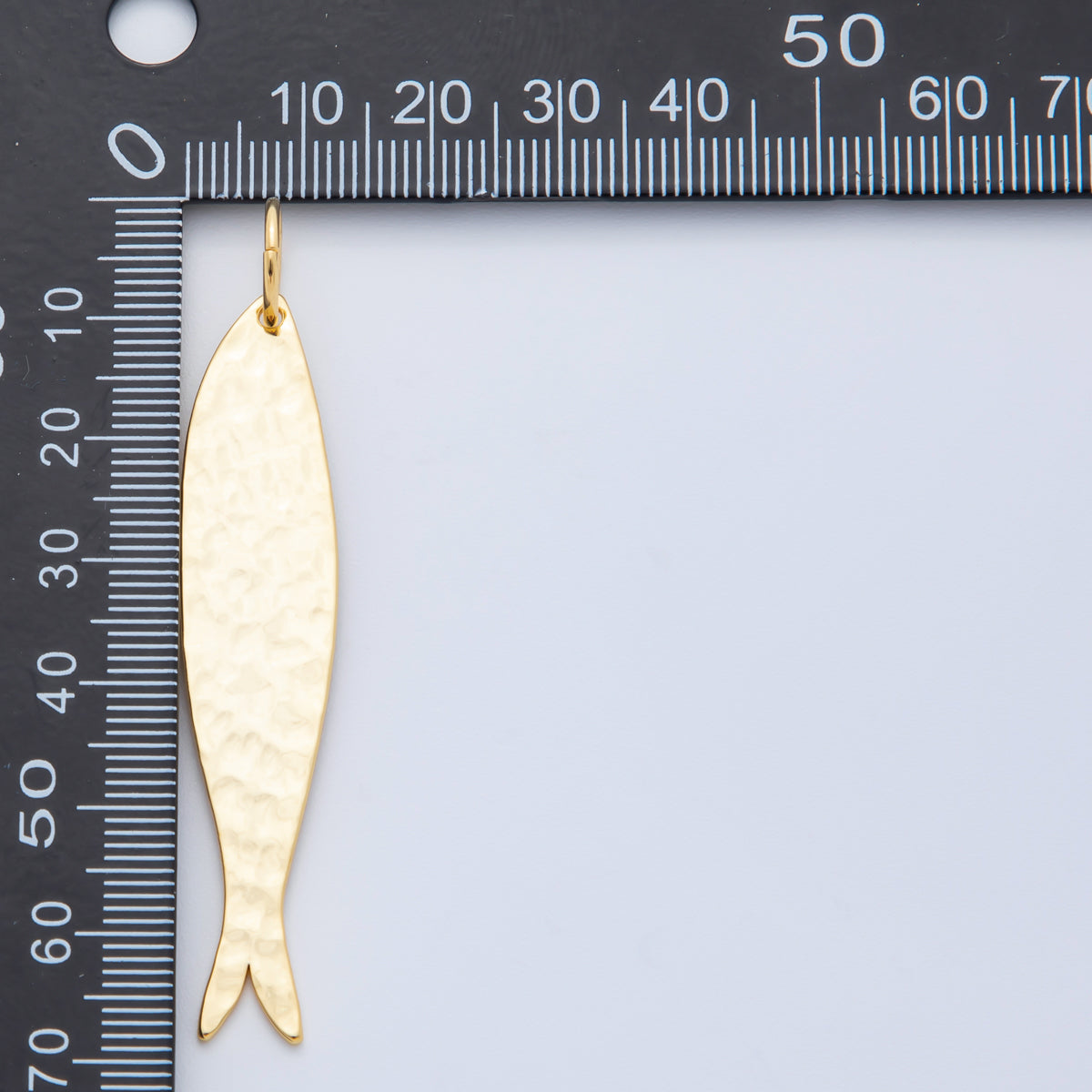 18K Gold Filled 68mm Long Minimalist Hammered Sardine Fish Charm | AF1313