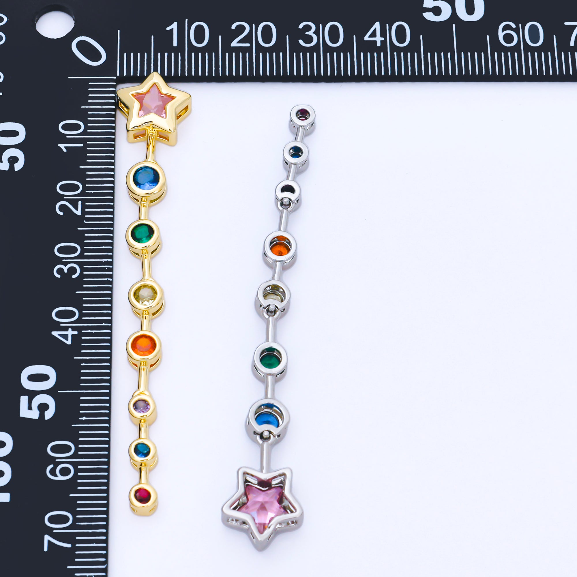14K Gold Filled Star Round Multicolor CZ Drop Bead in Gold & Silver | B482