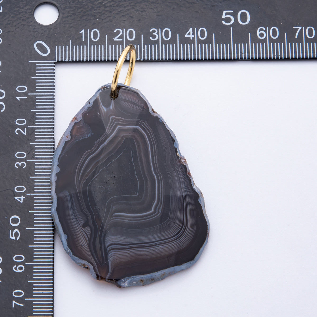 18K Gold Filled 68mm Black Agate Gemstone Raw Slice Edge Charm | E608