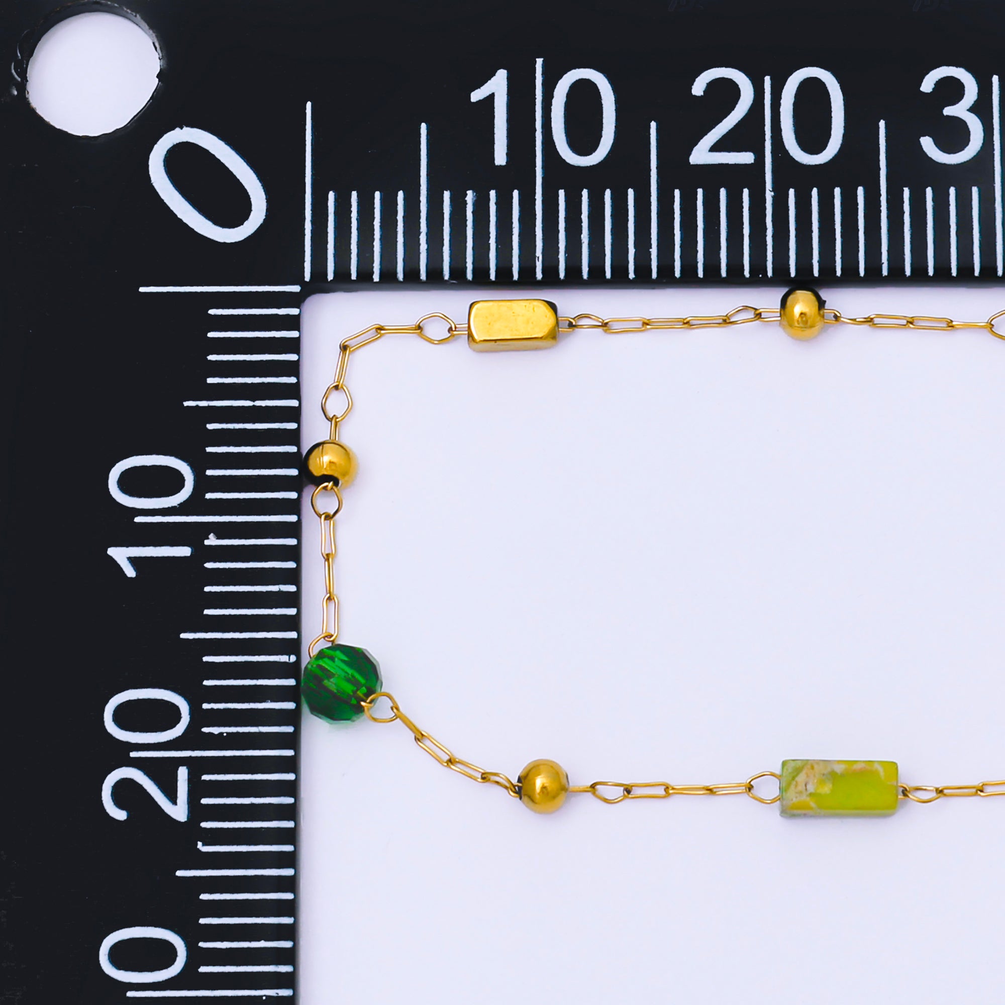 Gold Stainless Steel 2.3mm Green, Mint Green Satellite 7 Inches Glass Beads Bracelet | WA-1371