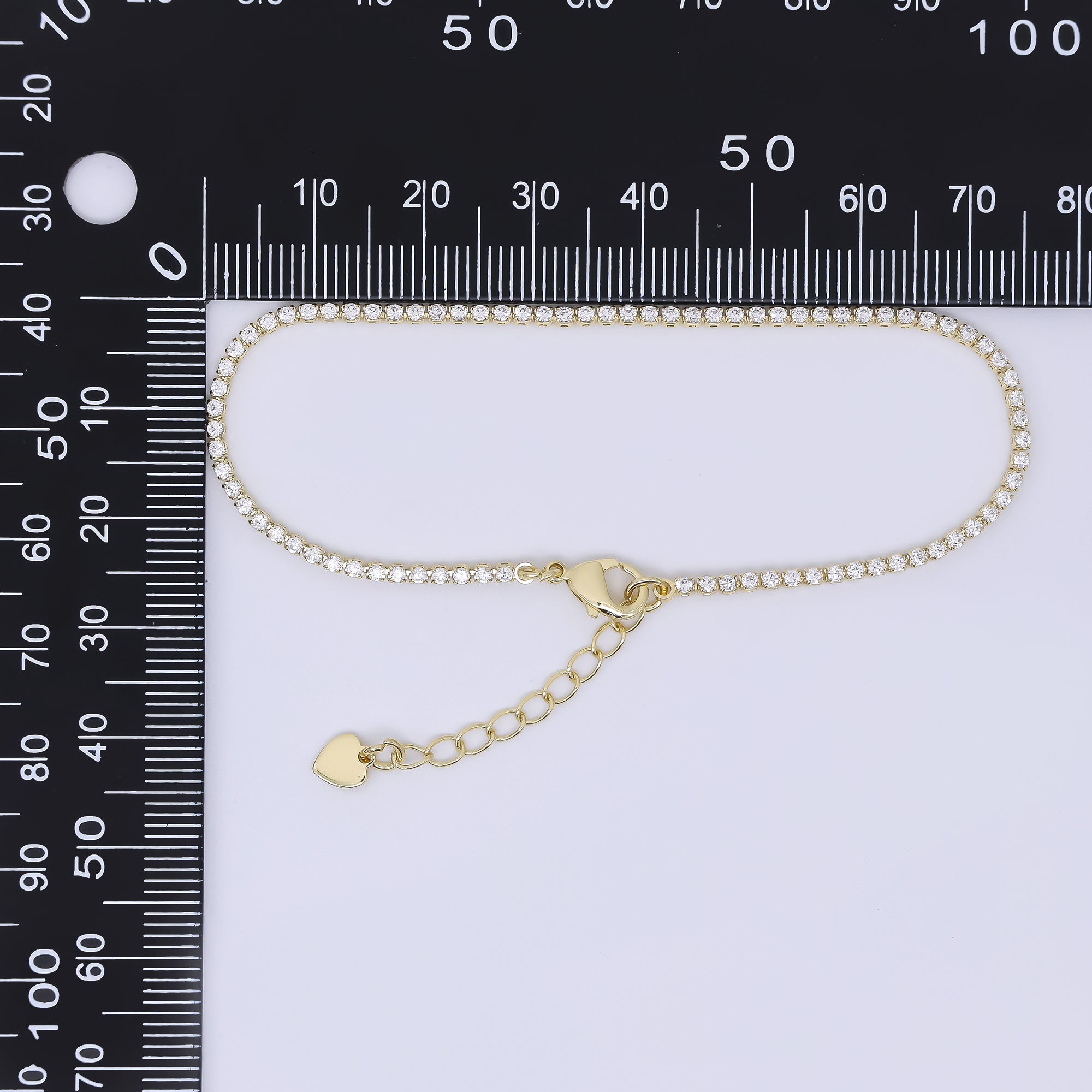 24K Gold Filled 1.7mm Clear CZ Tennis Bracelet Chain 7 Inch w. Extender | WA-1633