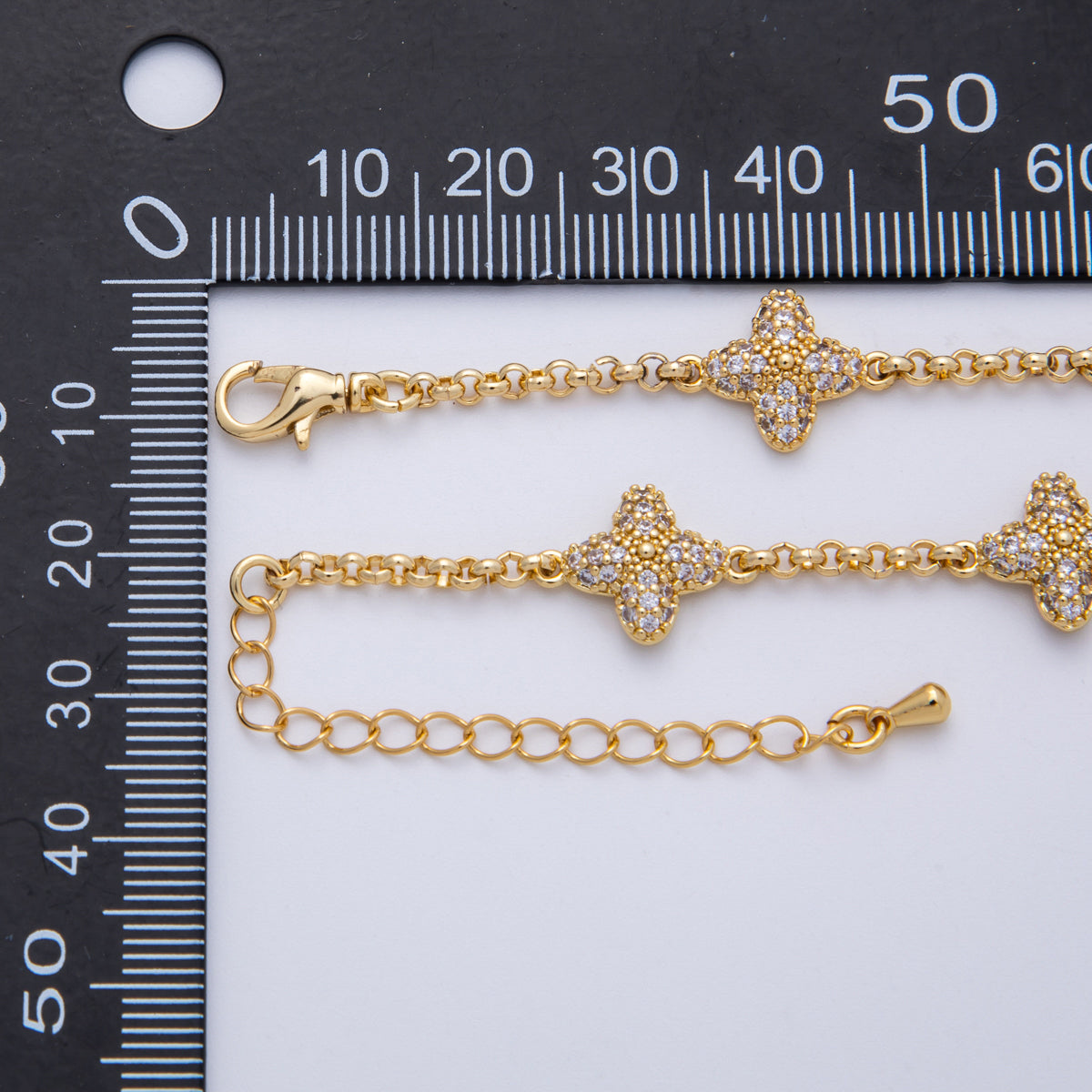 18K Gold Filled Micro Paved CZ Flower Cable Chain 7.2 Inch Bracelet | WA-3983