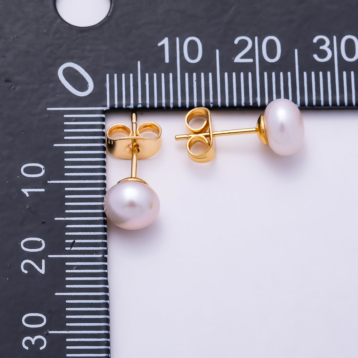 18K Gold Filled 7mm Pink Freshwater Pearl Button Stud Earrings in Gold & Silver | Earrings-00783 Earrings-00784