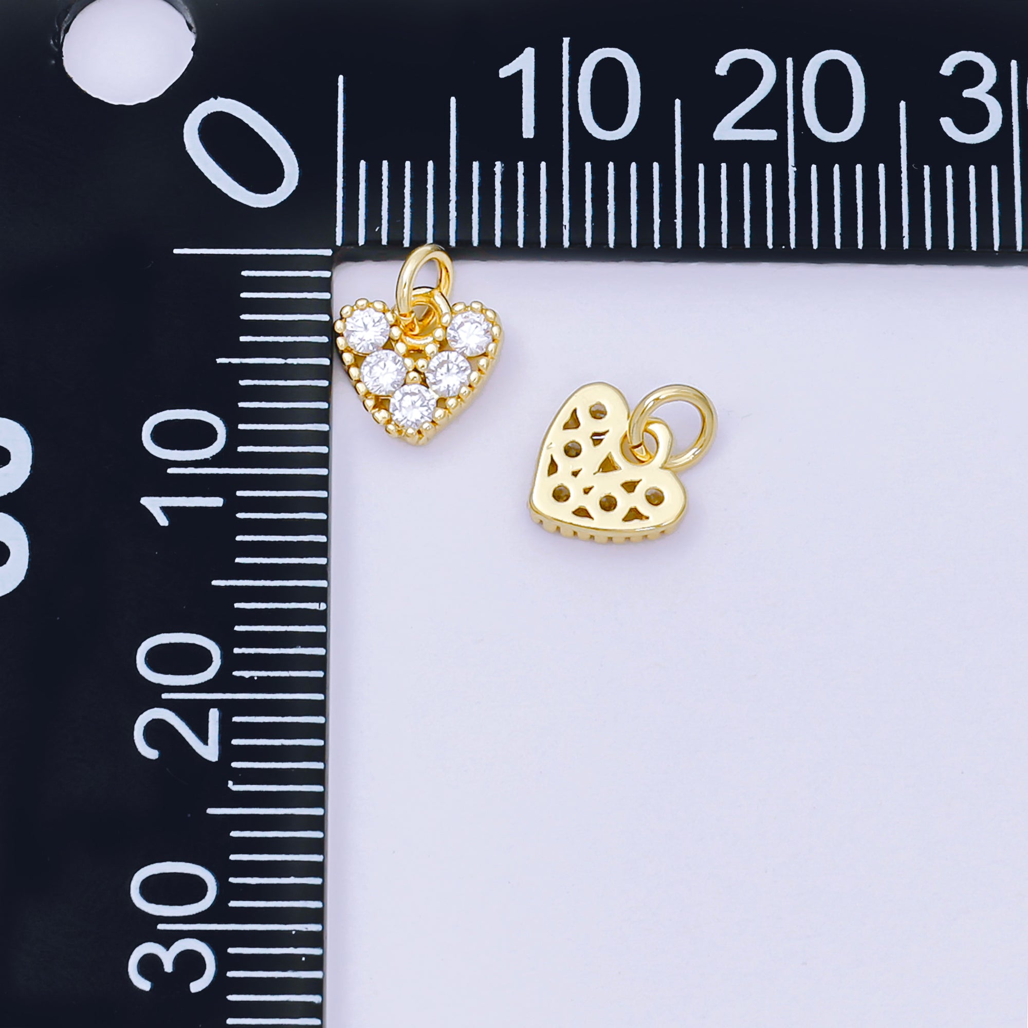 24K Gold Filled 7mm Micro Paved CZ Dainty Bubbly Heart Charm | AH-685