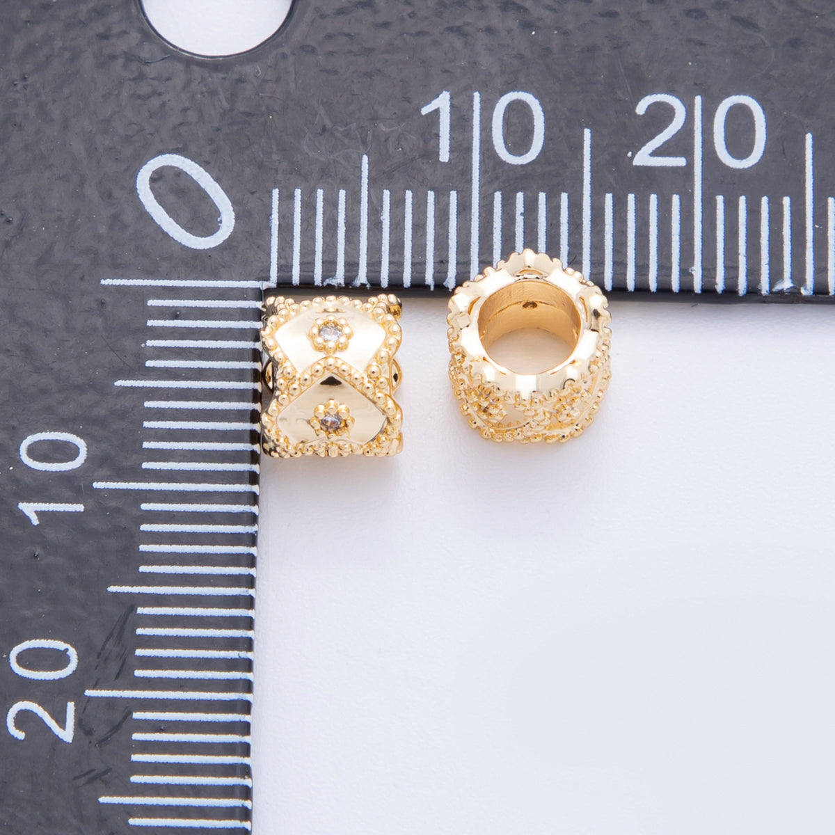 18K Gold Filled CZ Dotted Geometric Rondelle Bead Spacer | AF1030