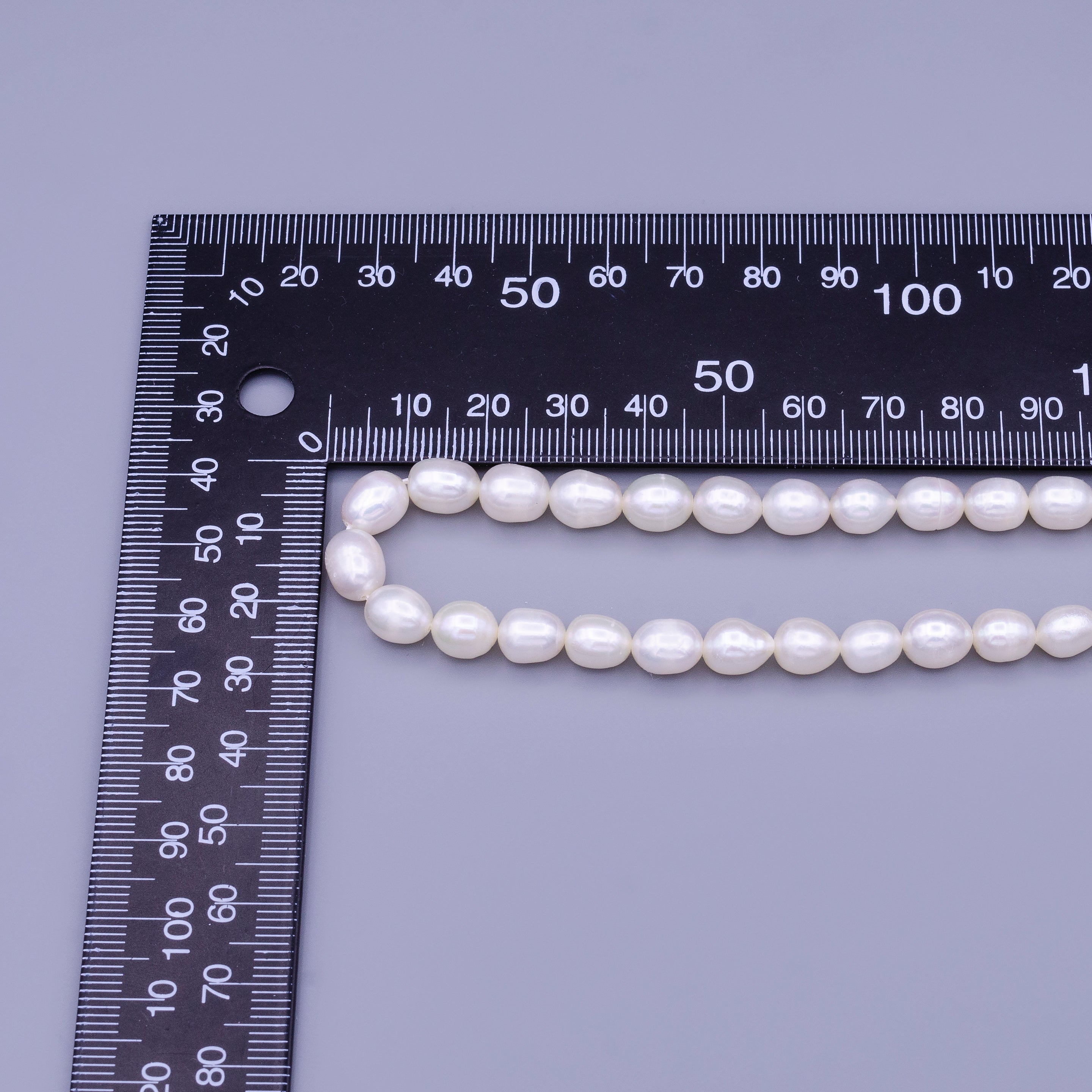 7mm White Rice Oval Freshwater Pearl Beads Strand Findings | WA-01666