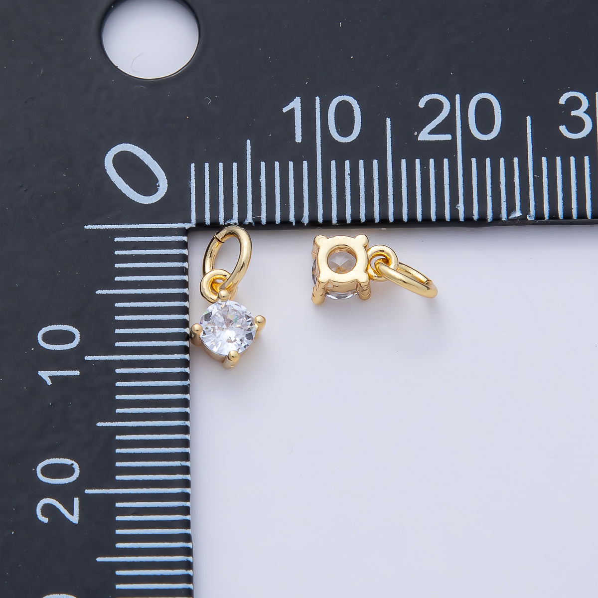 18K Gold Filled 7.3mm Clear CZ Round Mini Charm | AK025