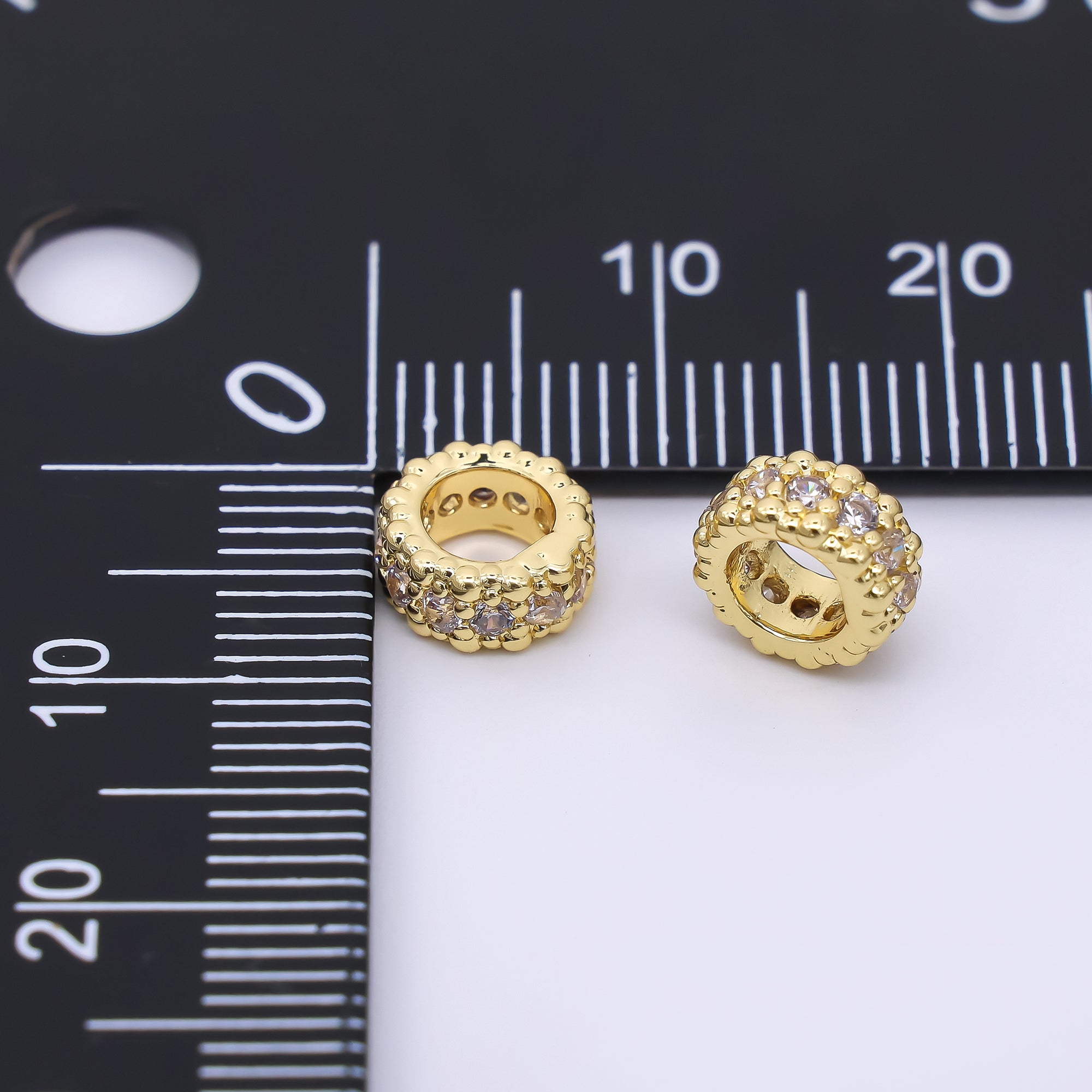 24K Gold Filled 7mm Clear CZ Dotted Bubble Rondelle Spacer Bead | B915