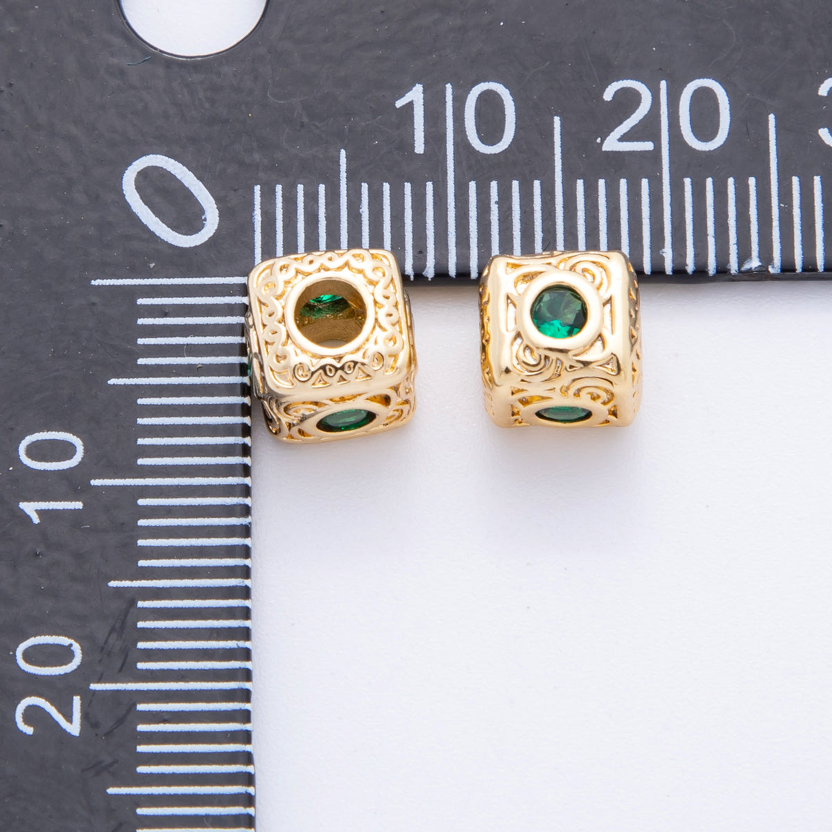 18K Gold Filled 7.5mm Clear, Green, Fuchsia CZ Artisan Geometric Square Bead | AF1020 AF1021