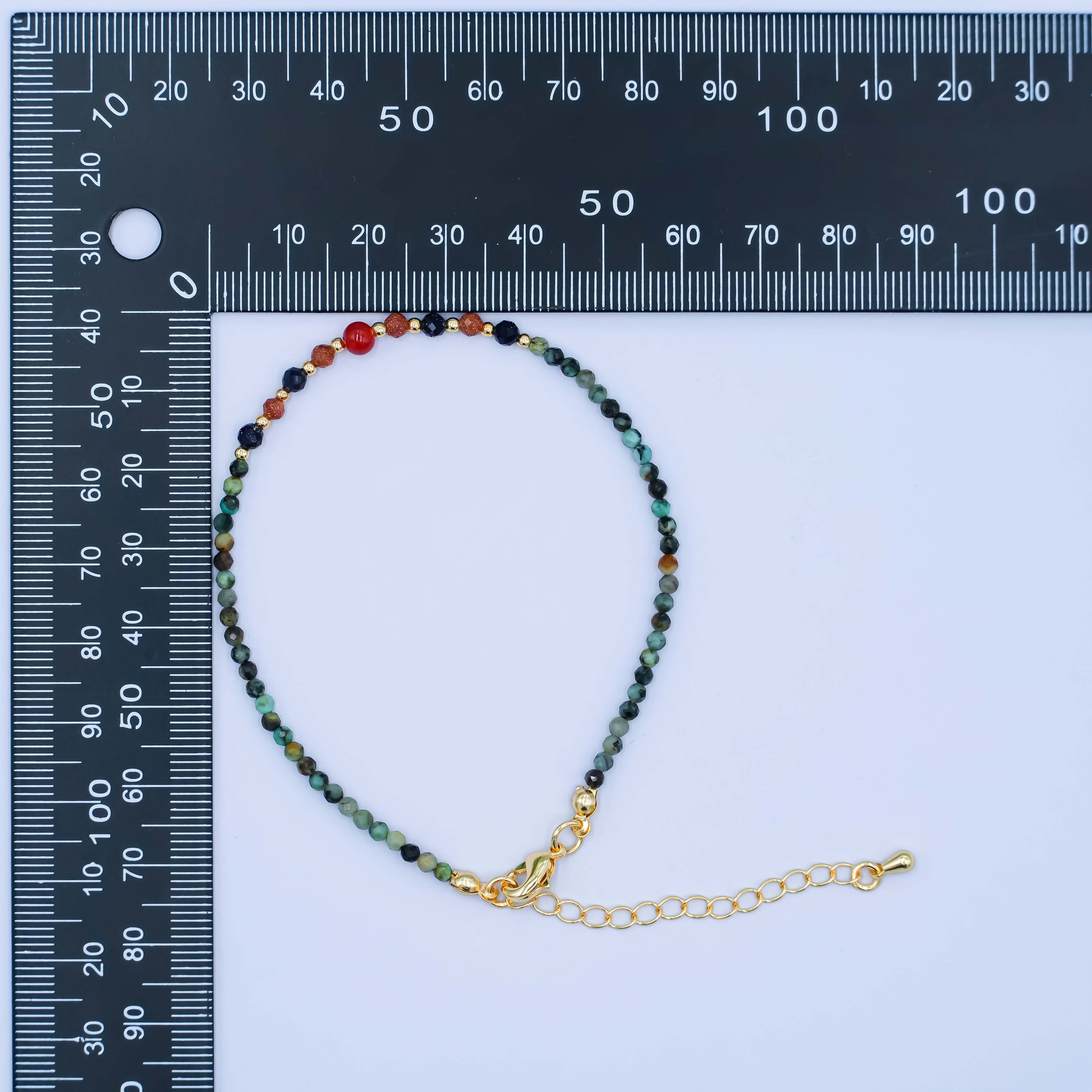 24K Gold Filled 2mm Carnelian Amazonite Gemstone 7.5 Inch Bracelet | WA-2882