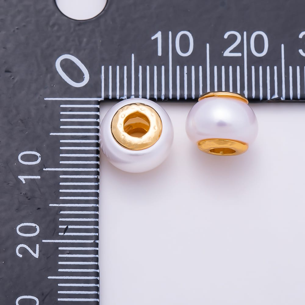 16K Gold Filled 10mm Hole White Shell Pearl Rondelle Spacer Beads | Beads-00613