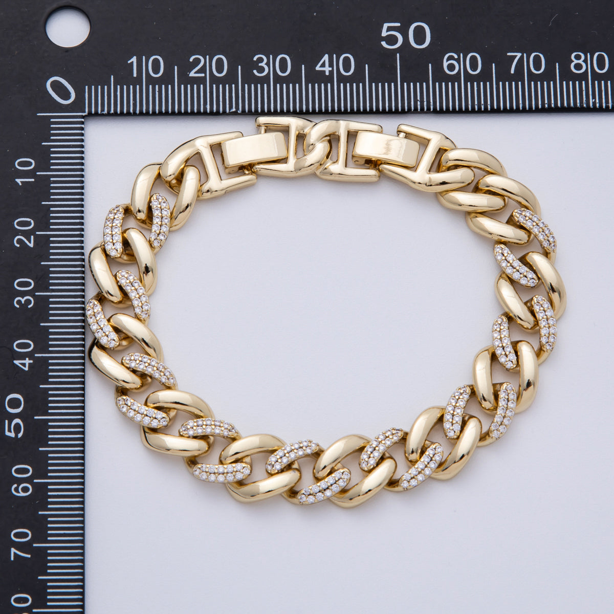 14K Gold Filled 9.9mm Micro Paved CZ Curb Chain 8 Inch Bracelet | WA-4098