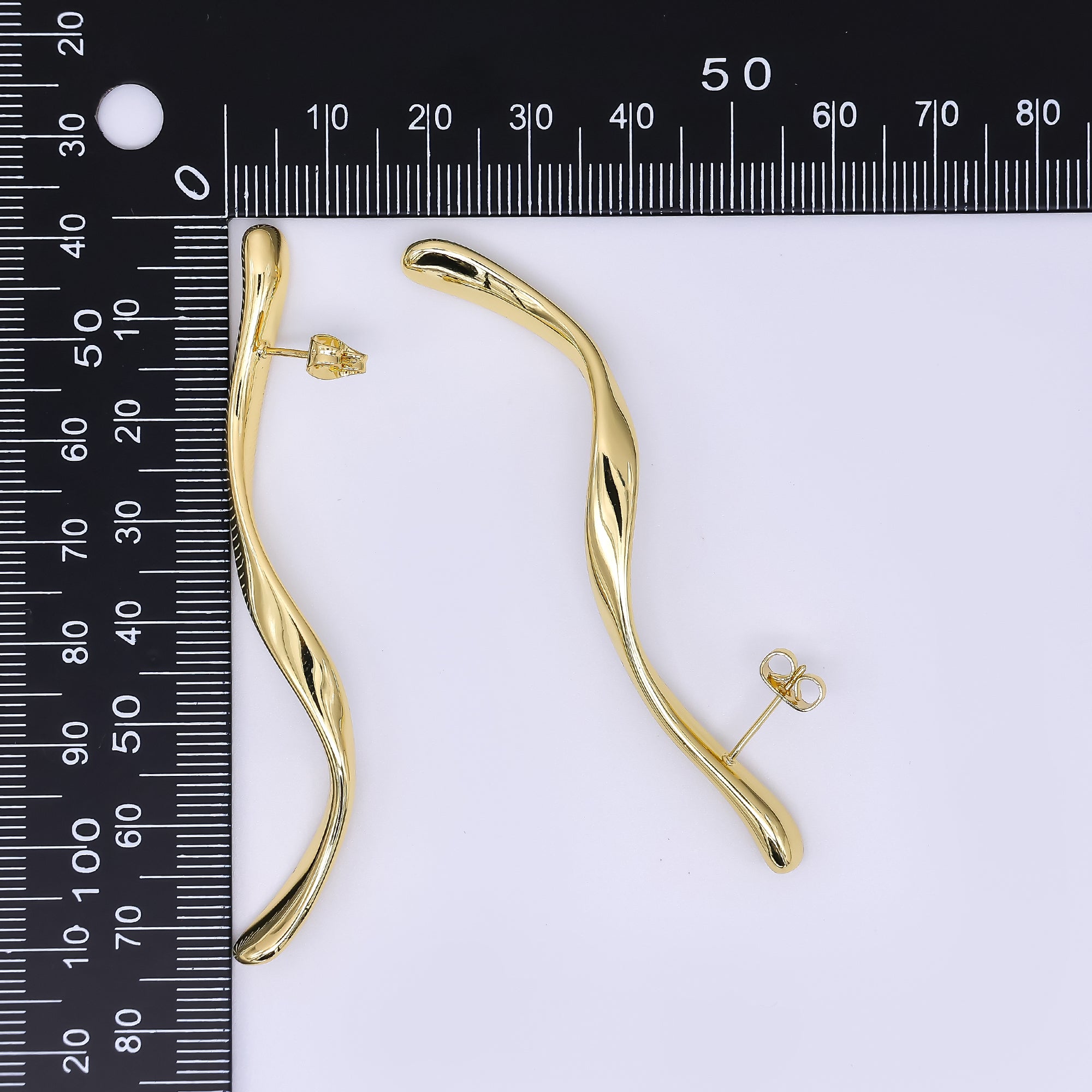 24K Gold Filled Melted Wavy Line Drop Stud Earrings | AJ-077