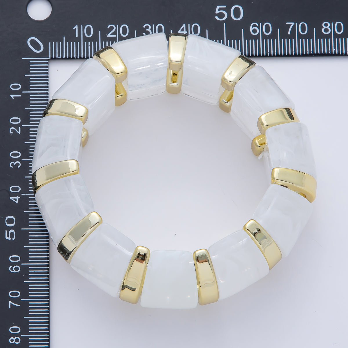 57mm Gold-Lined Resin Gemstone Stretch Bangle Bracelet | WA-920