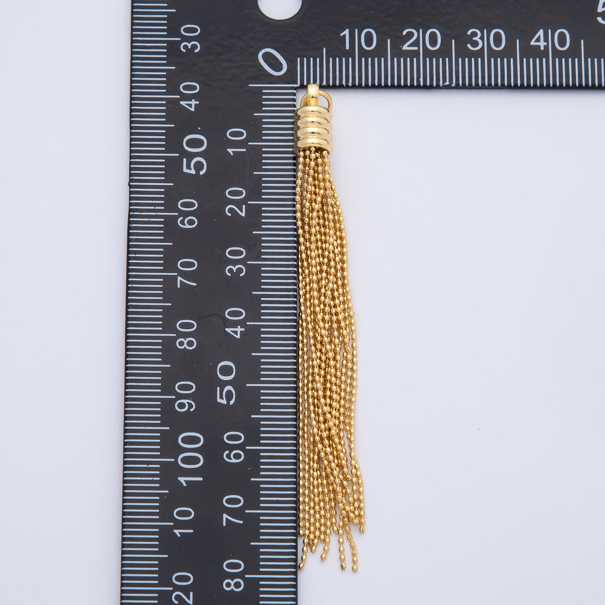 18K Gold Filled 78mm Twisted Cone Cap Tassel Beaded Chain Drop Charm | AF1403