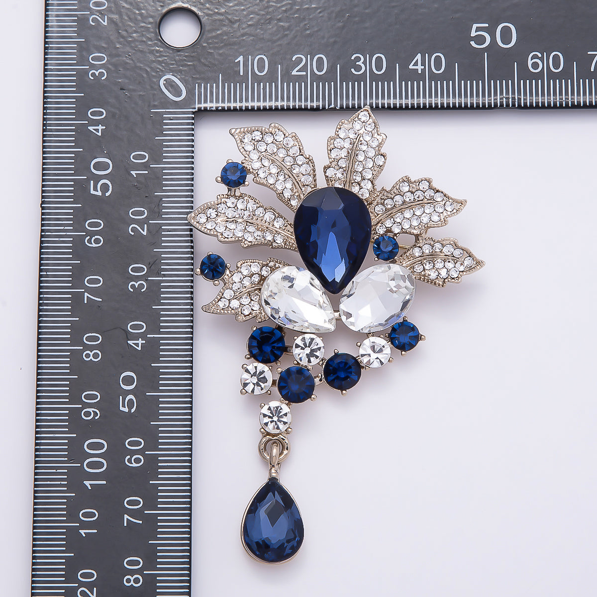 Vintage Gold 79.5mm x 50mm Green, Blue, Peach Rhinestone Flower Pin Brooch | BH-147 BH-148