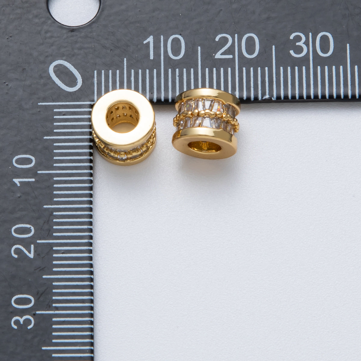 18K Gold Filled 8mm Clear Baguette CZ Rondelle Spacer Bead | Beads-00028