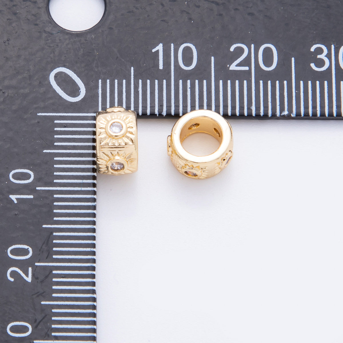18K Gold Filled Clear CZ Celestial Sun Ray Rondelle Bead Spacer | AF1038
