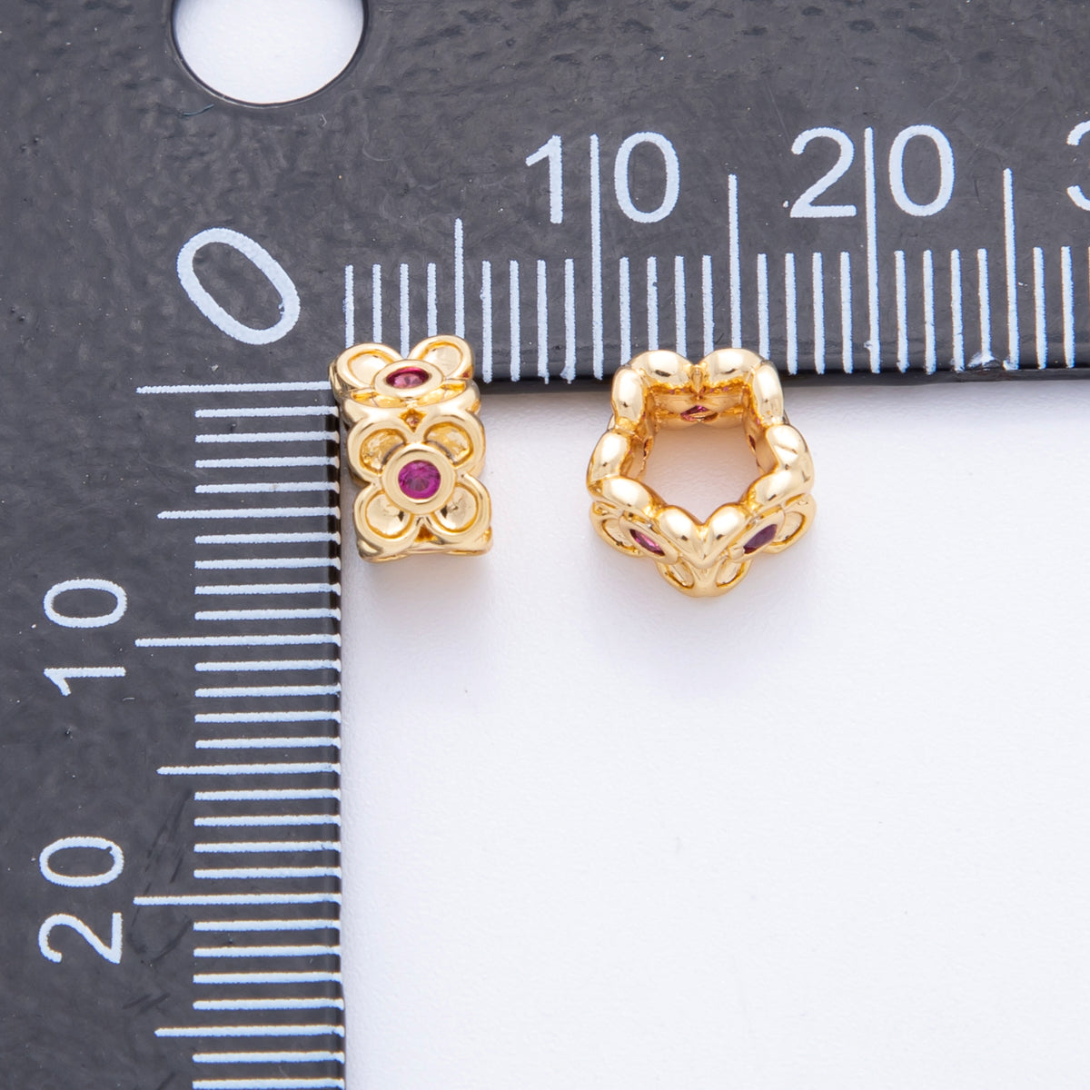 18K Gold Filled Fuchsia, Turquoise CZ Flower Rondelle Bead Spacer | AF1026