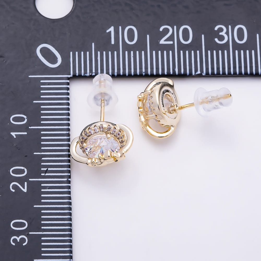 16K Gold Filled 18mm Micro Paved CZ Celestial Saturn Planet Round Stud Earrings in Gold & Silver | Earrings-01009 Earrings-01010
