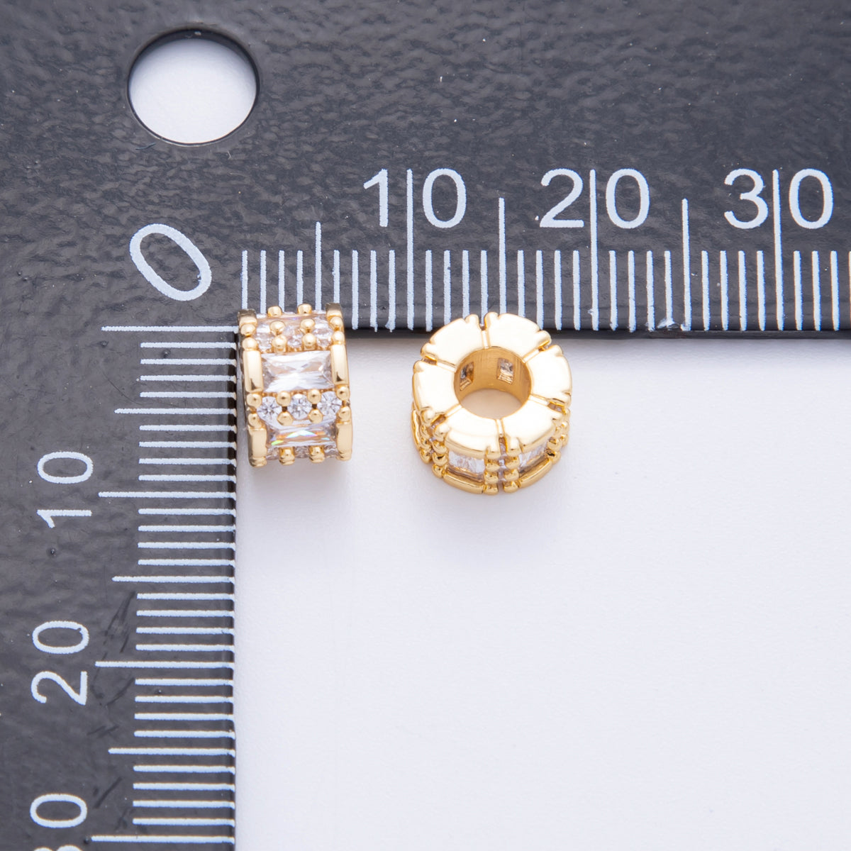 18K Gold Filled Clear CZ Baguette Micro Paved Rondelle Bead Spacer | AF1028