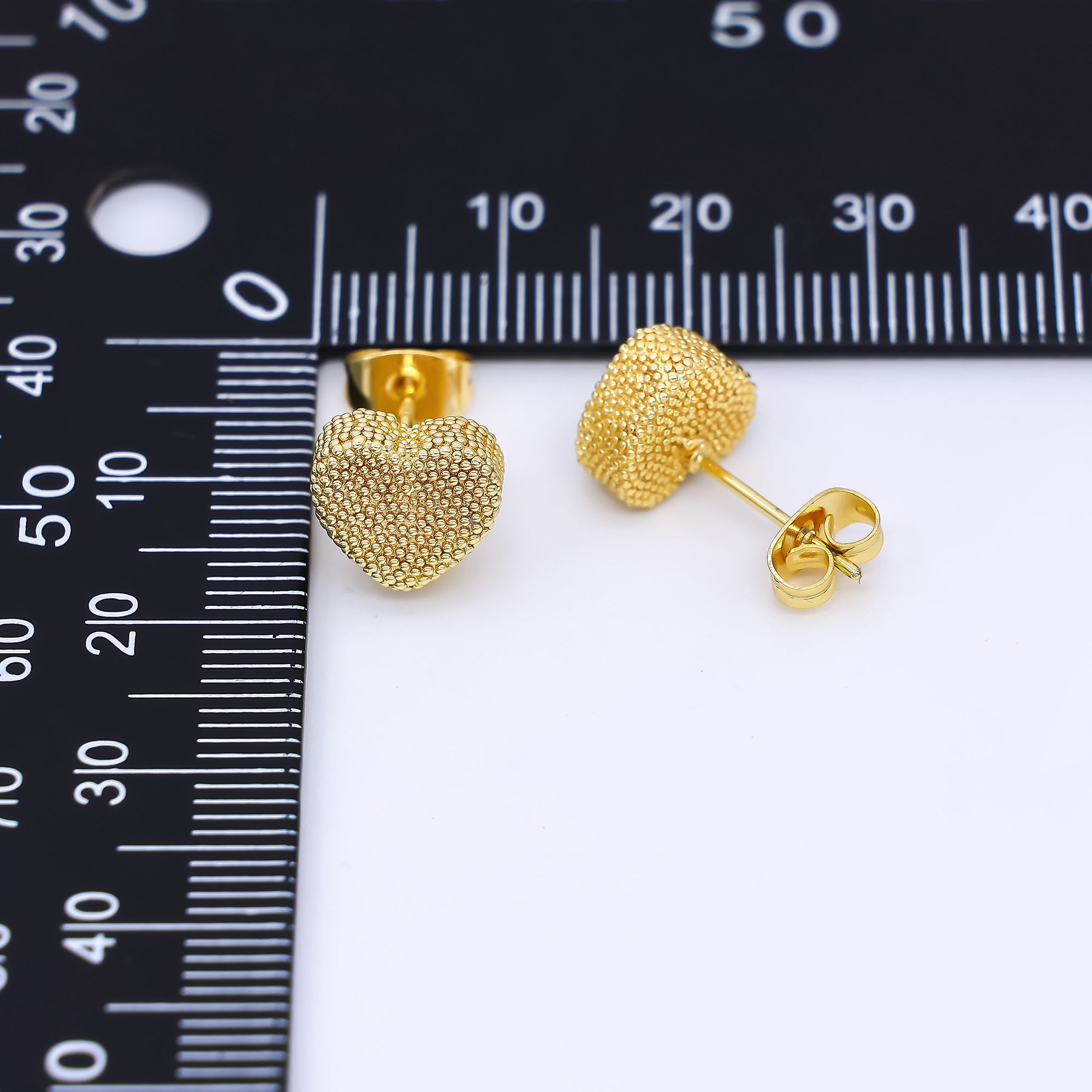 24K Gold Filled 8.5mm Dotted Chubby Heart Stud Earrings | AI00489