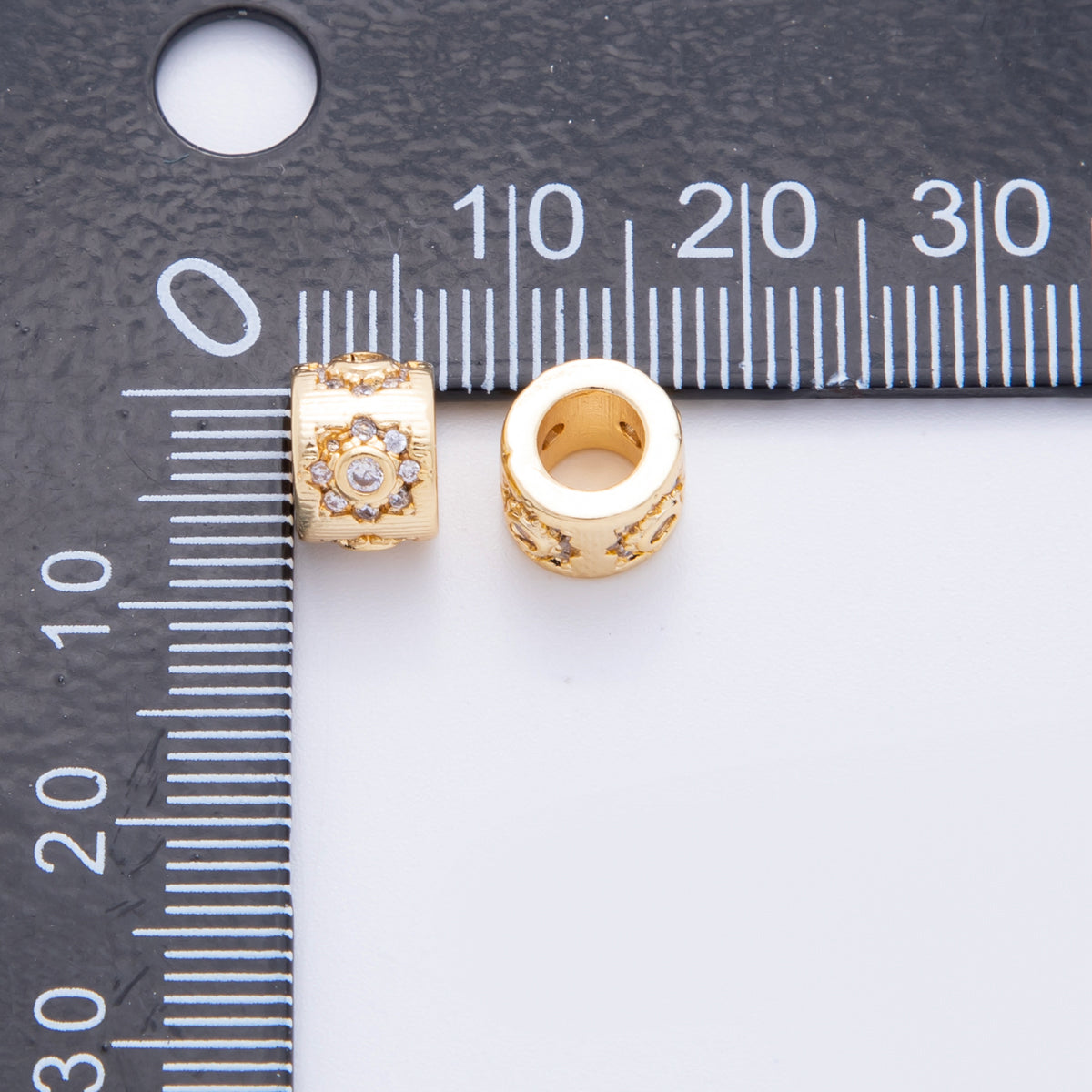 18K Gold Filled 6mm Clear CZ Celestial Sun Flower Rondelle Bead Spacer | AF1034
