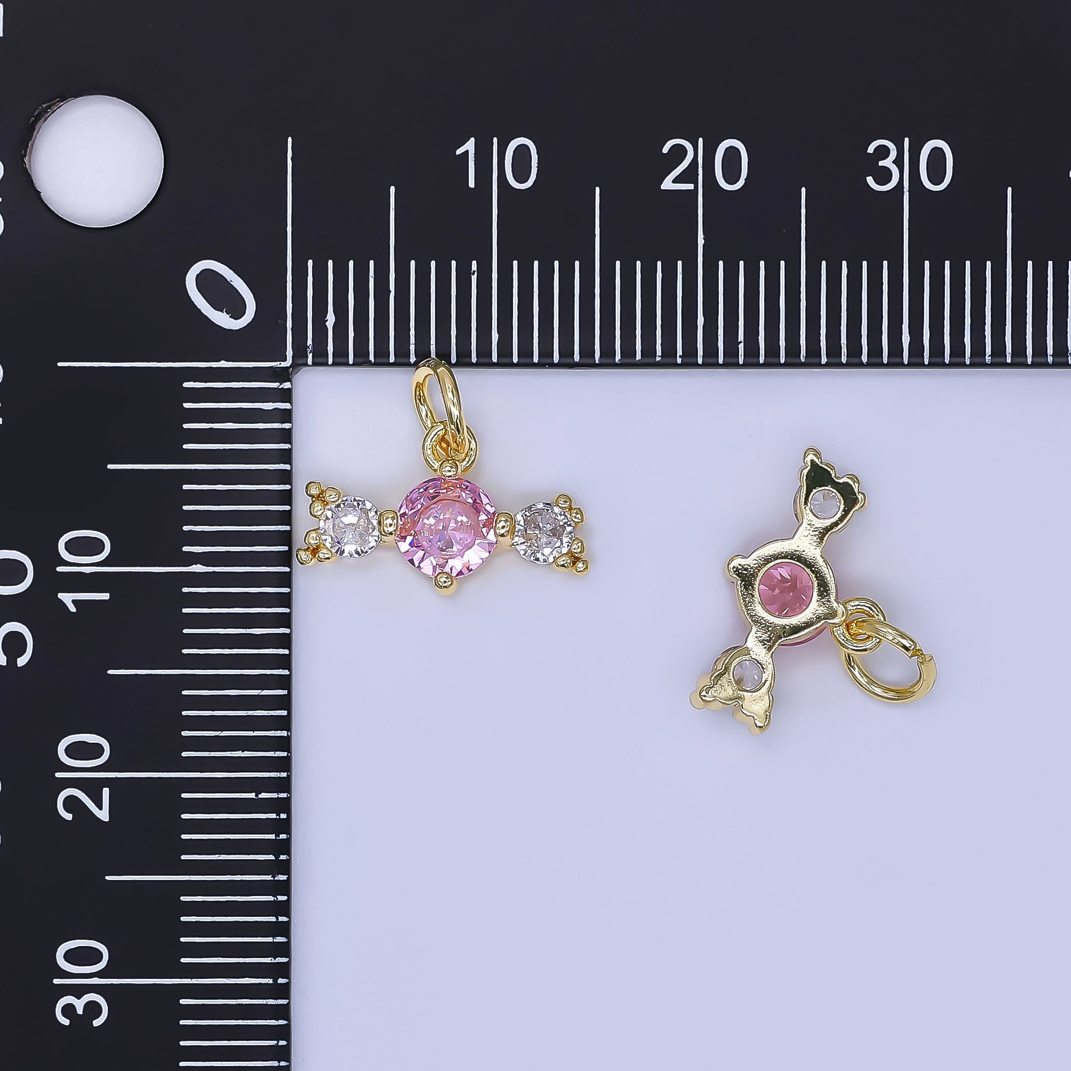 24K Gold Filled 20mm Clear, Pink Oval CZ Pink Sweet Candy Charm | AJ506