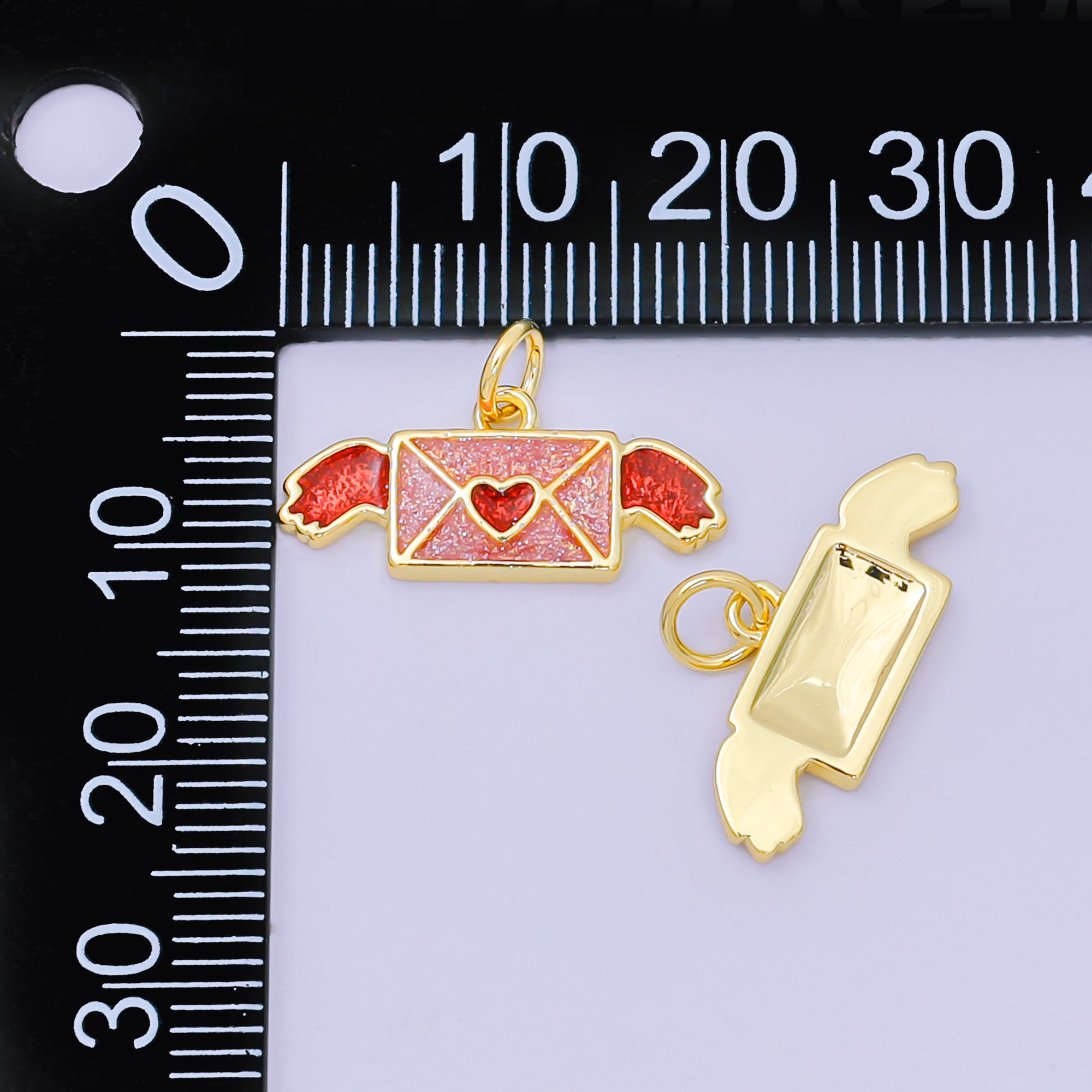 24K Gold Filled 9mm Red Crystal Quartz Romantic Love-Letter Charm | D-562