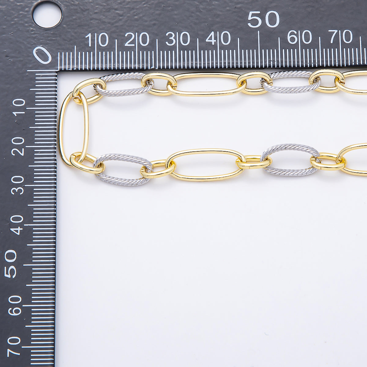 16K Gold Filled Ribbed Oval Mixed Metal Unfinished Chain by Yard | Roll-01877
