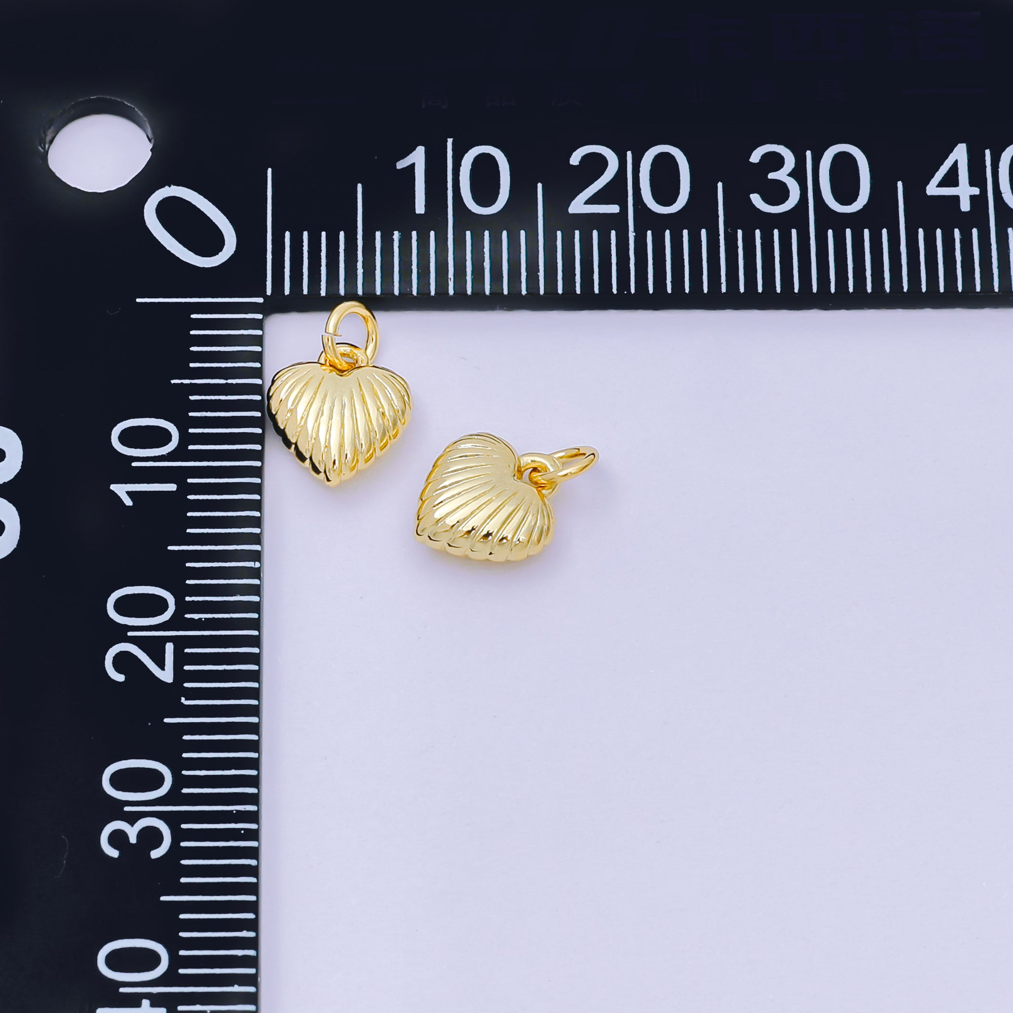 24K Gold Filled 9mm Stripes Textured Puffy Hear Love Charm | D-124