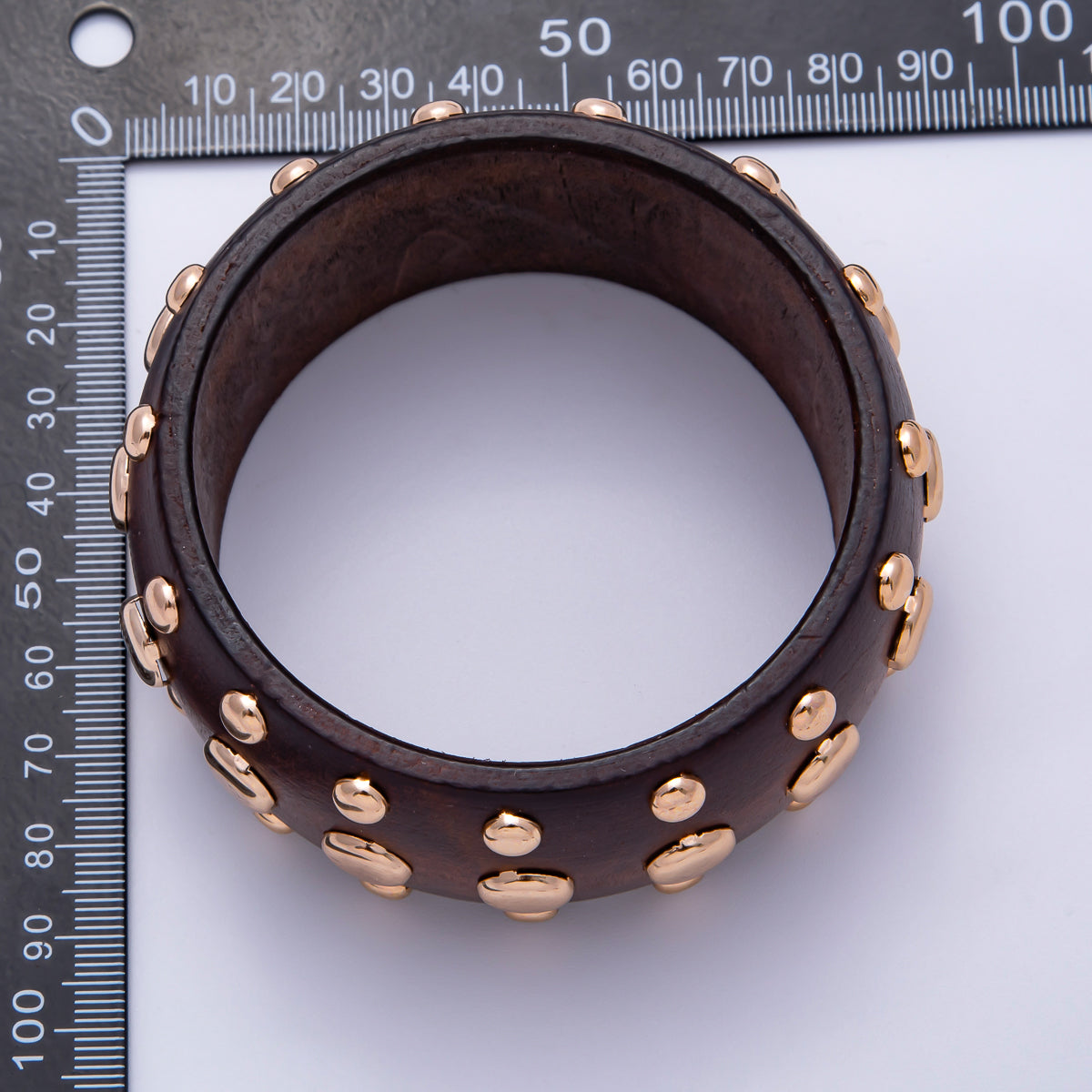 Gold Studded Wood Bangle Statement Bracelet | WA-04314