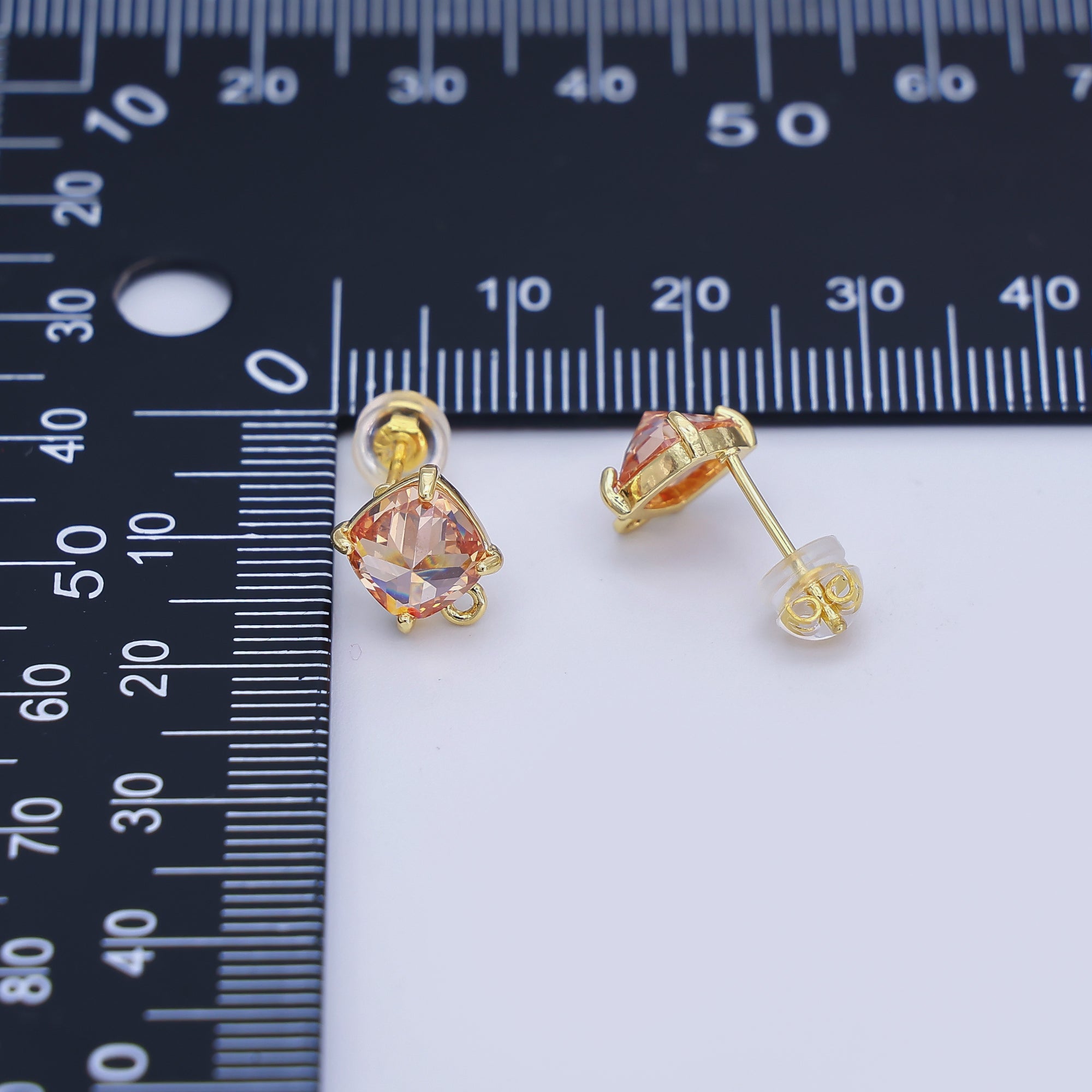 24K Gold Filled Orange CZ Drop Stud Earrings Findings | Z1273
