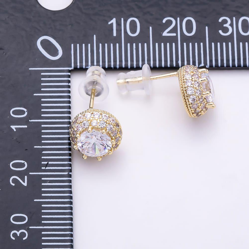16K Gold Filled 16mm Clear Micro Paved CZ Round Solitaire Stud Earrings in Gold & Silver | Earrings-01013 Earrings-01014