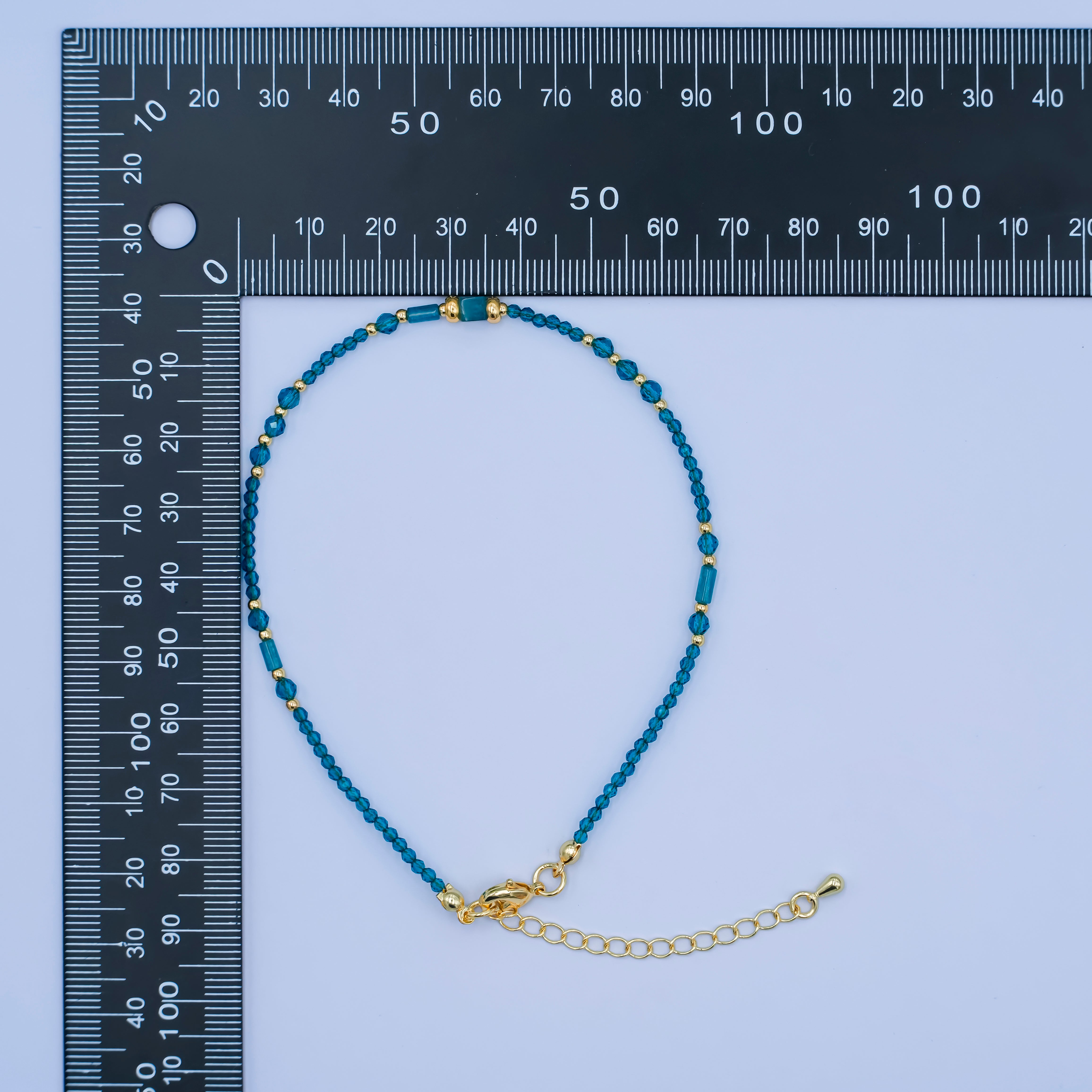 24K Gold Filled 2mm Blue Multifaceted Gemstone 9 Inch Anklet | WA-2947