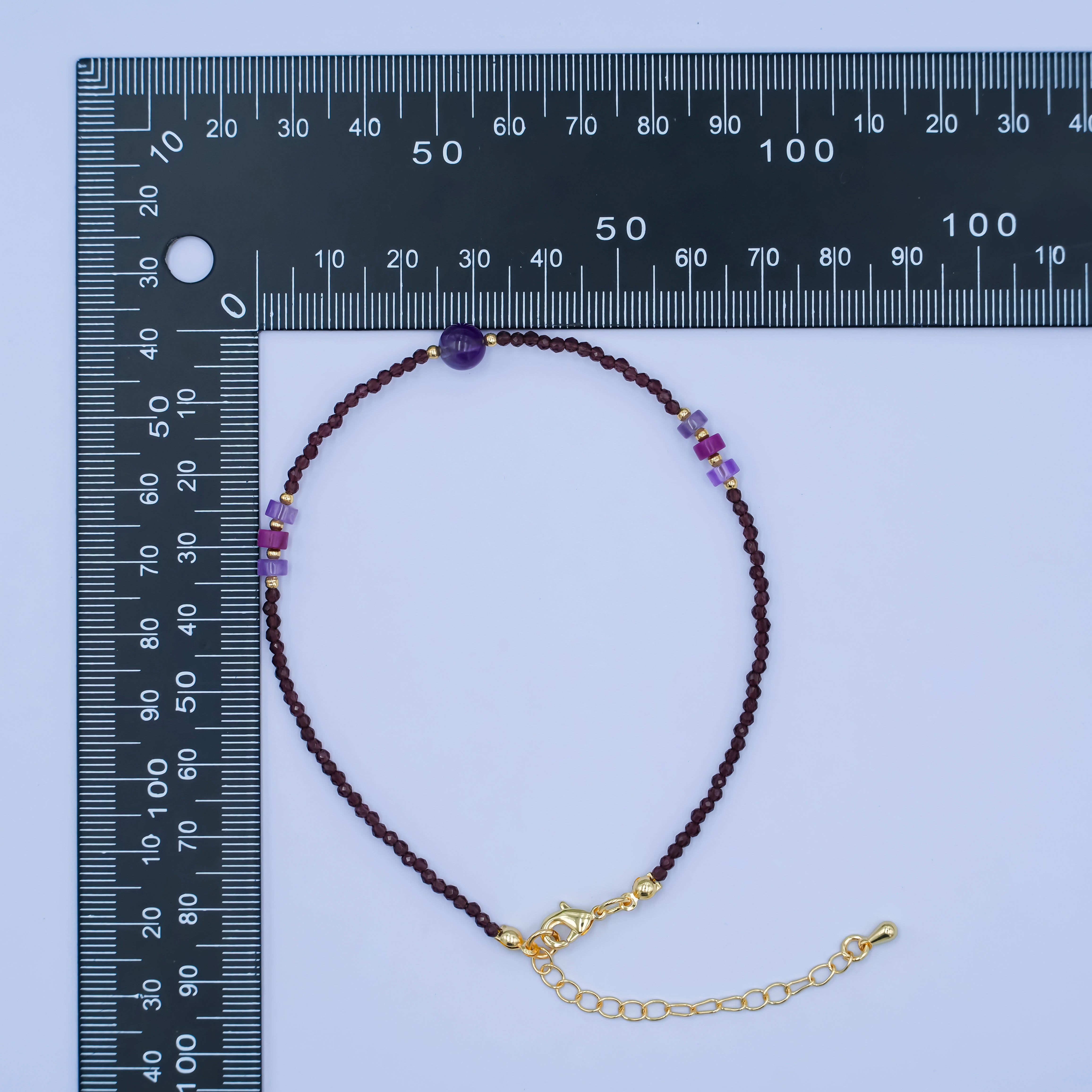 24K Gold Filled 2mm Purple Amethyst Multifaceted Gemstone 9 Inch Anklet | WA-2950