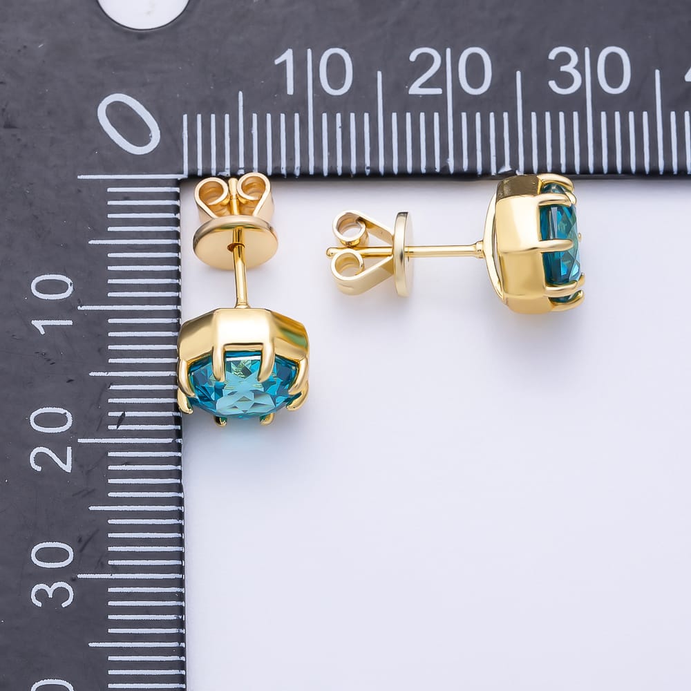 16K Gold Filled 10mm Blue, Green CZ Hexagon Prong Solitaire Stud Earrings | Earrings-01255 Earrings-01256