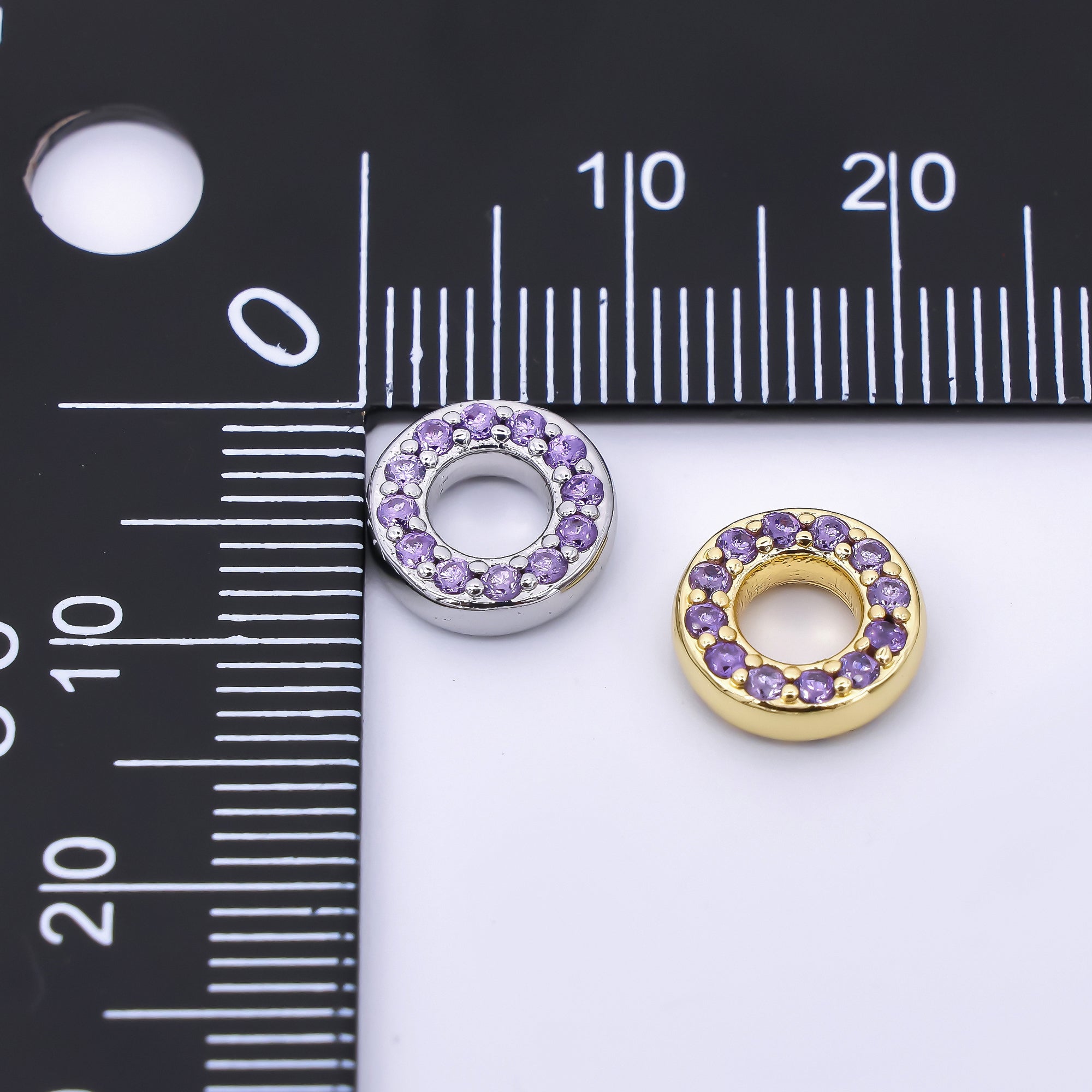 24K Gold Filled 9mm Birthstone Micro Paved CZ Open Round Bead in Gold & Silver | B592 - B815