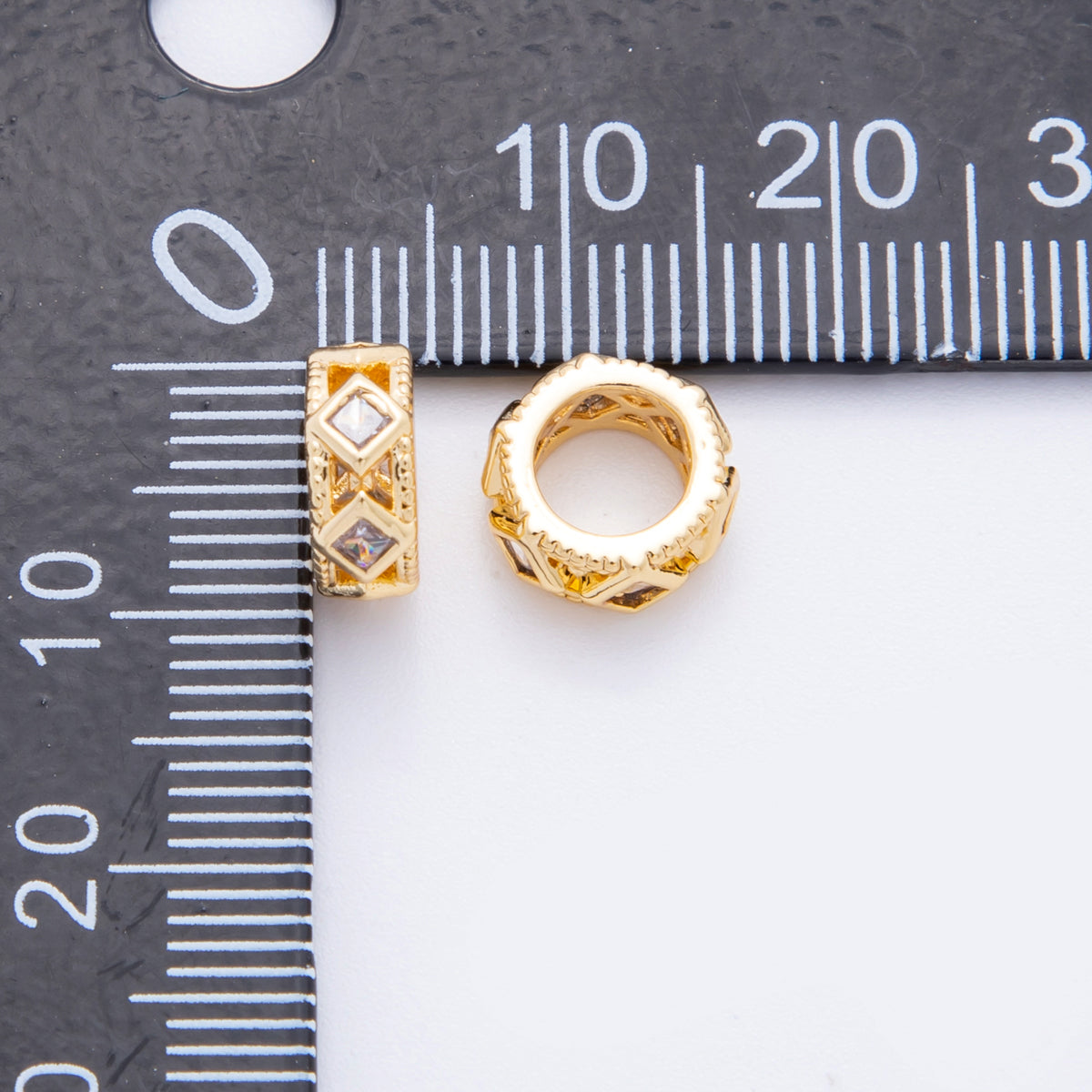 18K Gold Filled Clear CZ Rhombus Thin Rondelle Bead Spacer | AF1057