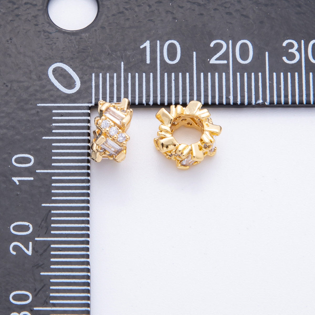 18K Gold Filled Clear CZ Baguette Micro Paved Geometric Rondelle Bead Spacer | AF1027