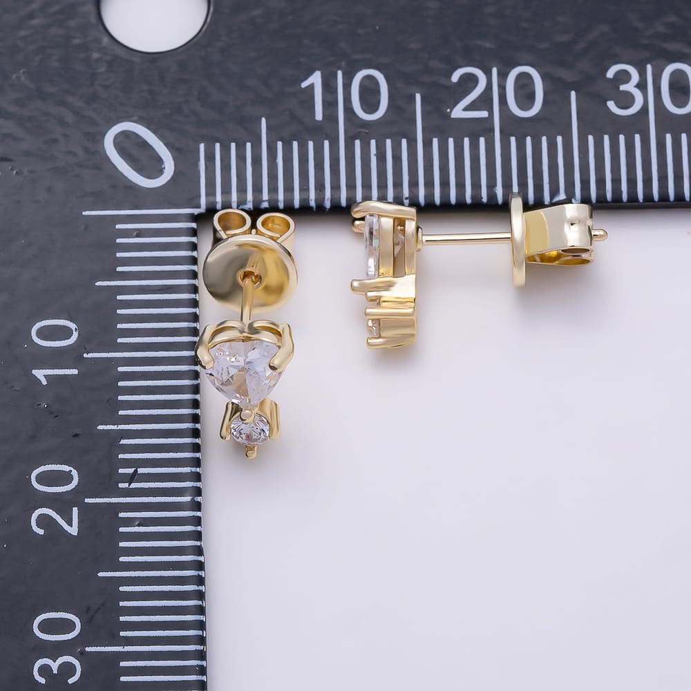 16K Gold Filled 16mm Clear CZ Heart & Round Tiered Stud Earrings| Earrings-00975