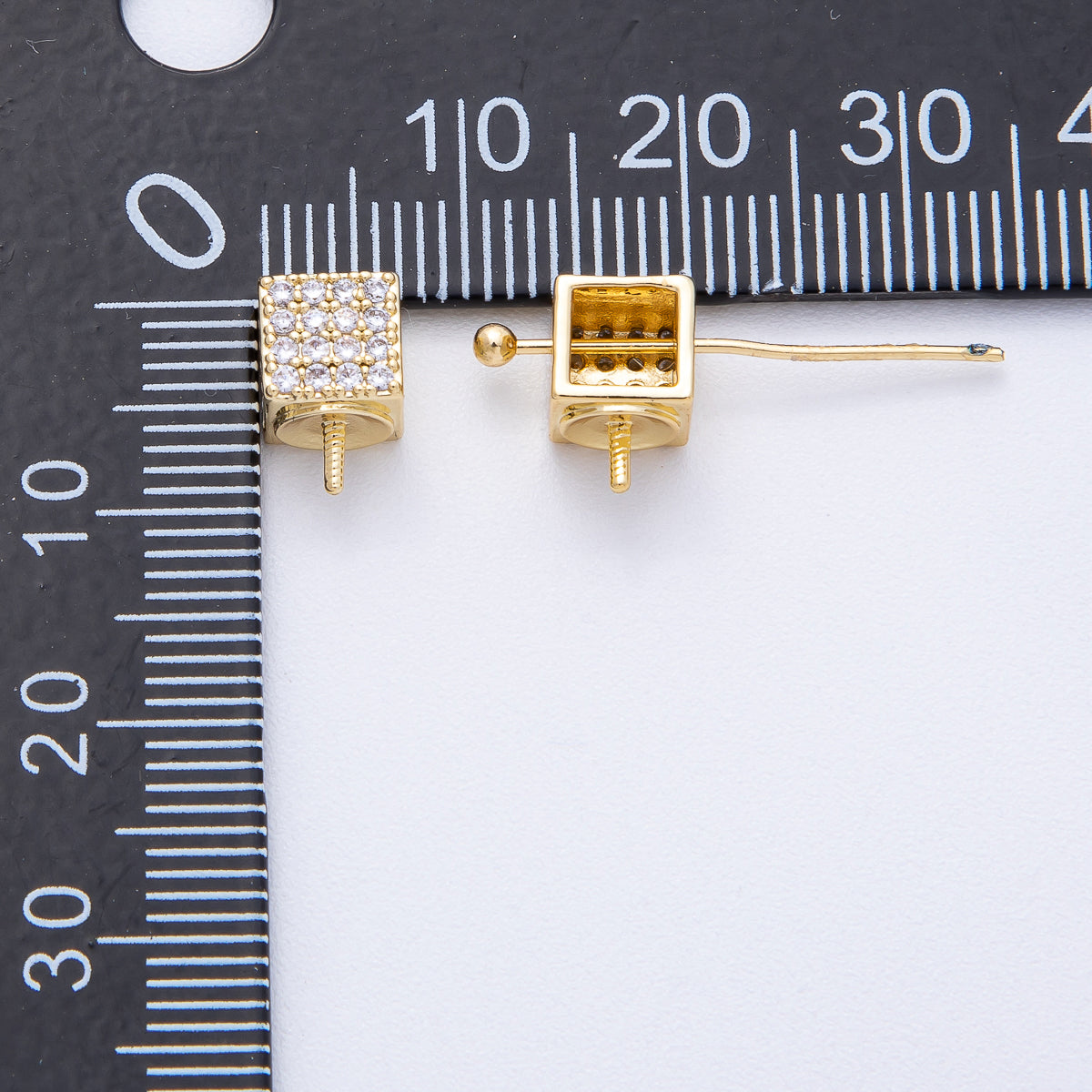 18K Gold Filled 9.3mm Drill Micro Paved Square Bead Bail Finding | Z1657