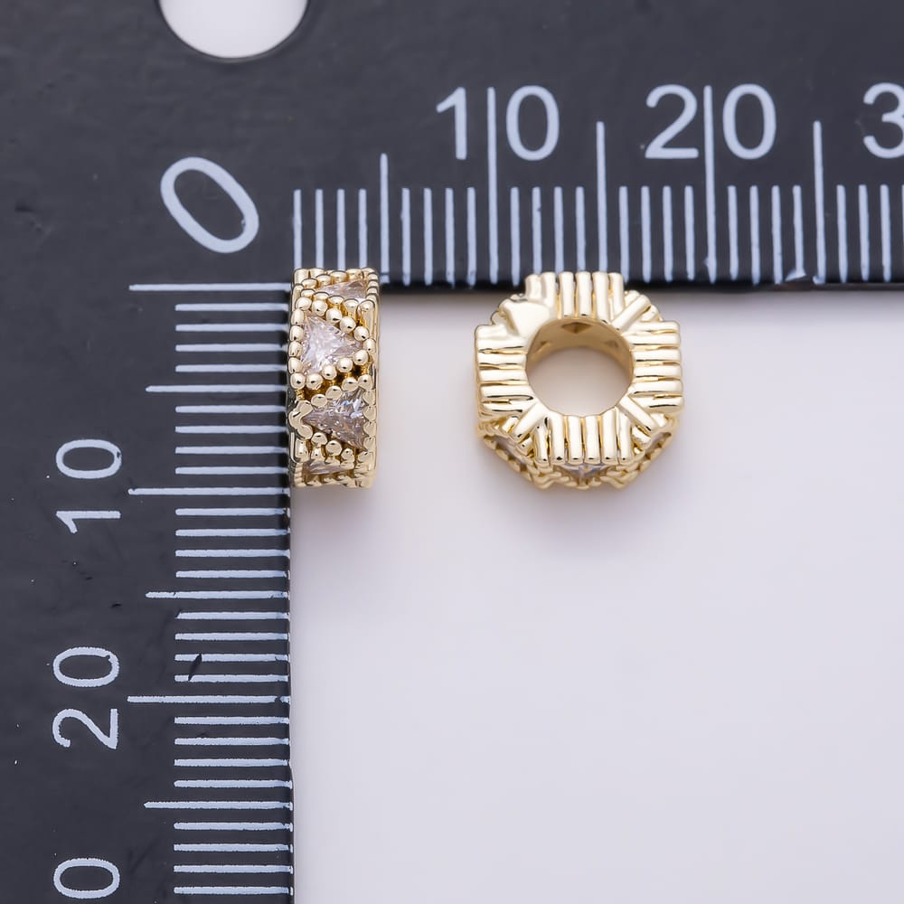 16K Gold Filled 9mm Trillion Cut Clear CZ Geometric Wheel Spacer Bead | Beads-00616