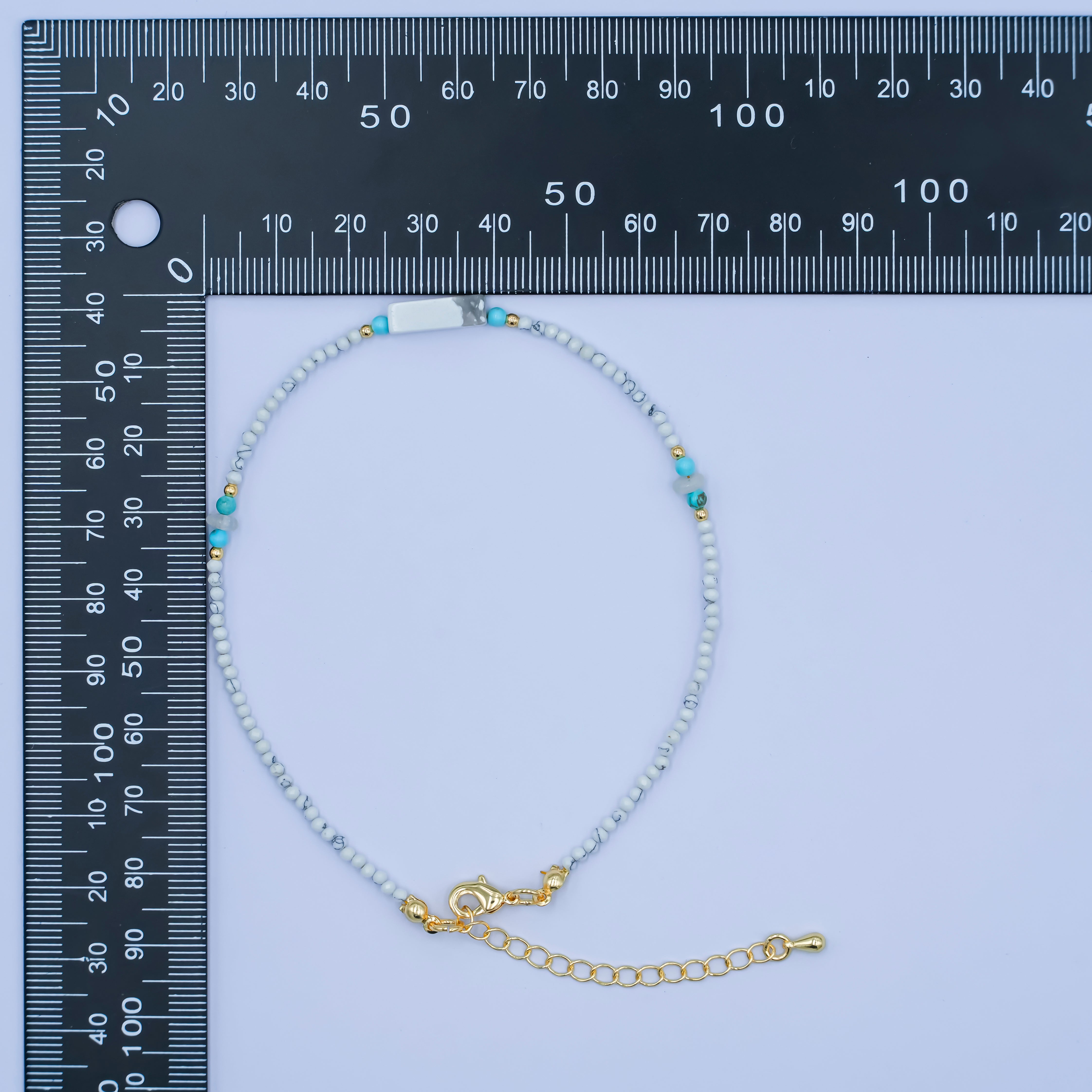 24K Gold Filled 2mm Blue Turquoise Howlite Gemstone 9.5 Inch Anklet | WA-2952