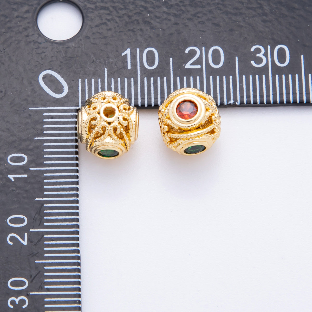 18K Gold Filled Green CZ Filigree Geometric Round Bead Spacer | AF1038