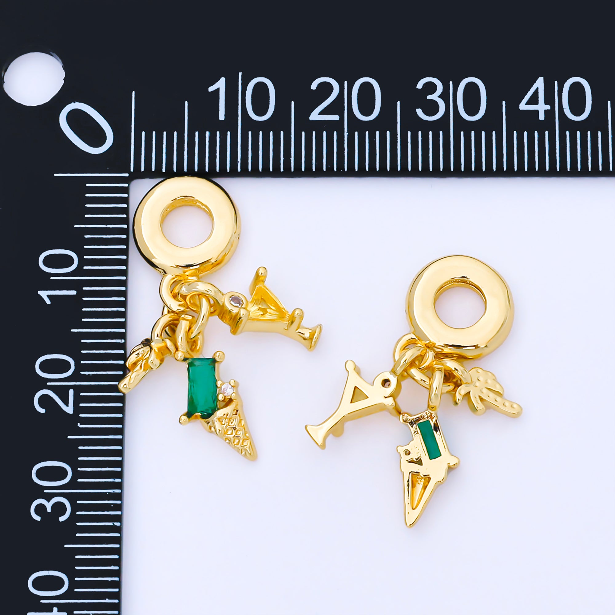 24K Gold Filled Summer Ice Cream Martini Palm Tree Rondelle Drop Pendant | AF1568