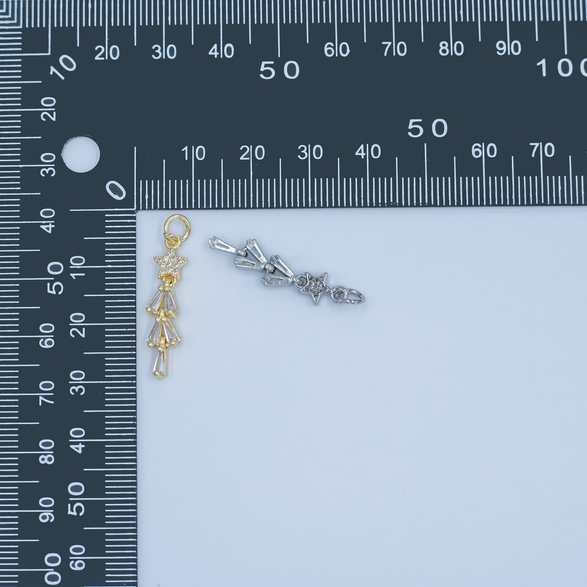 24K Gold Filled Celestial Star Baguette Charm in Gold & Silver | C878