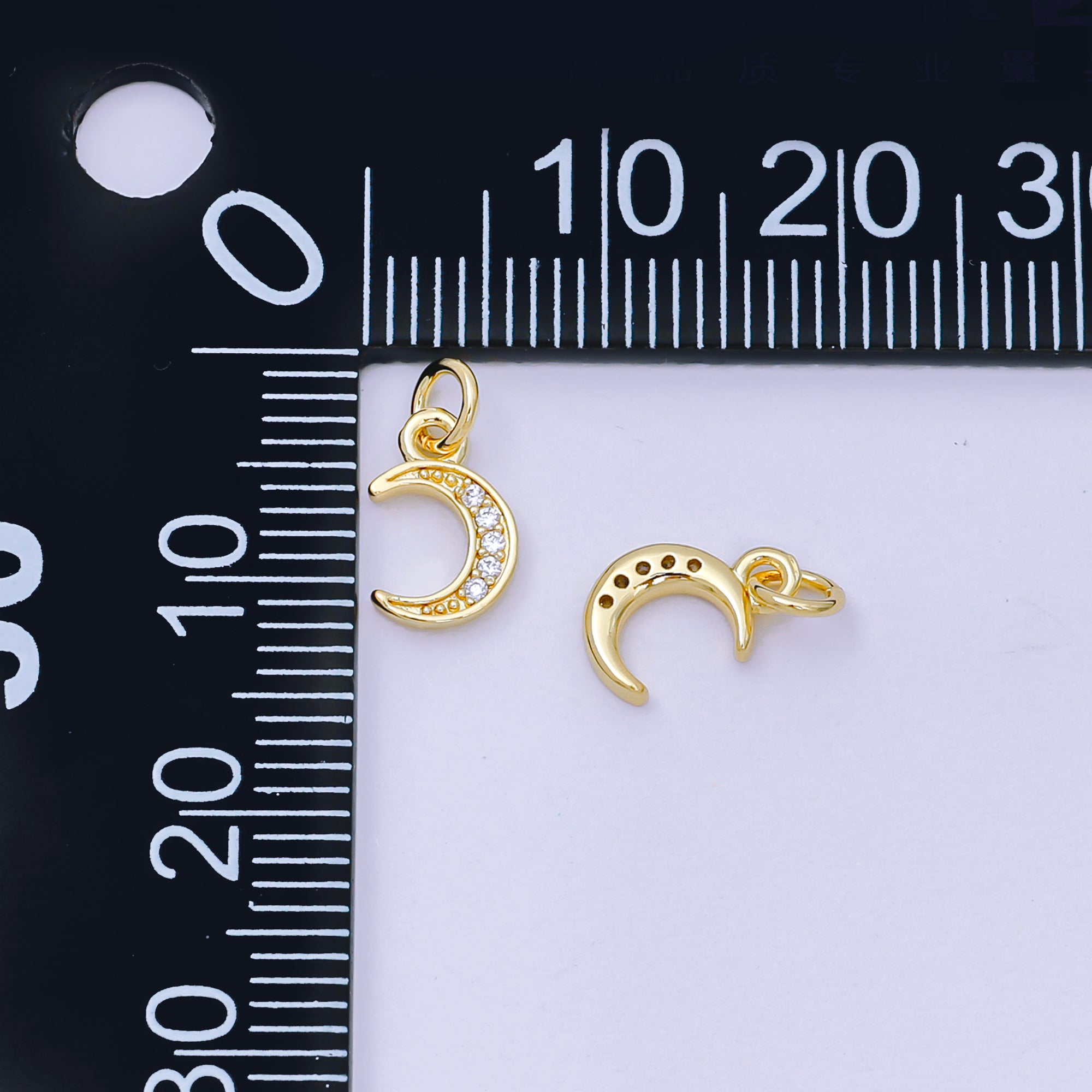 24K Gold Filled 9.5mm Micro Paved CZ Crescent Moonlight Charm | D-103