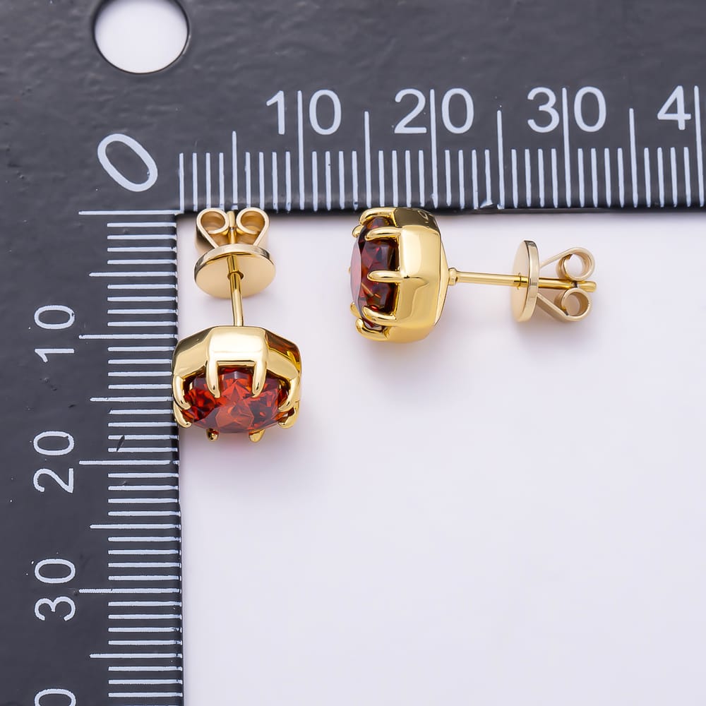 16K Gold Filled 18mm Dark Red CZ Claw Hexagon Solitaire Stud Earrings | Earrings-01161