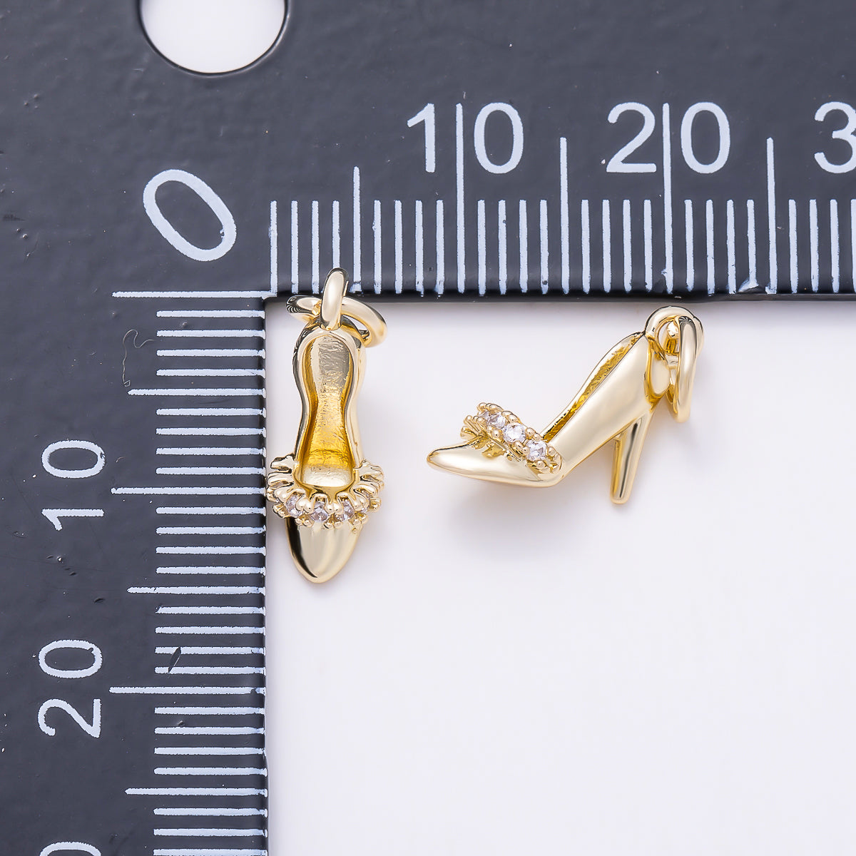 16K Gold Filled 10mm Clear CZ 3D Stiletto High Heel Shoe Charm | Charms-01614